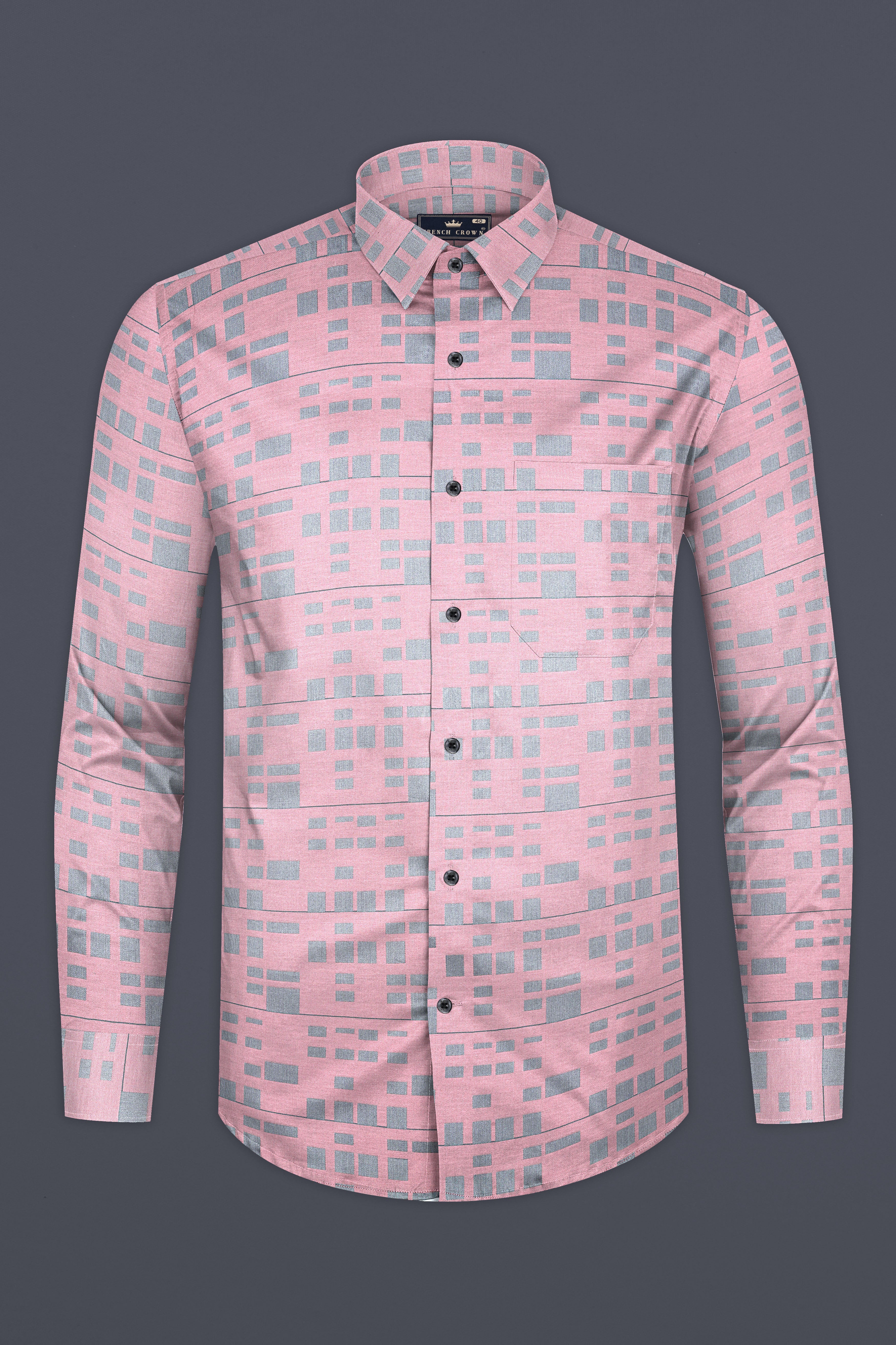 Careys Pink And Santa Gray Jacquard Textured Premium Cotton Shirt