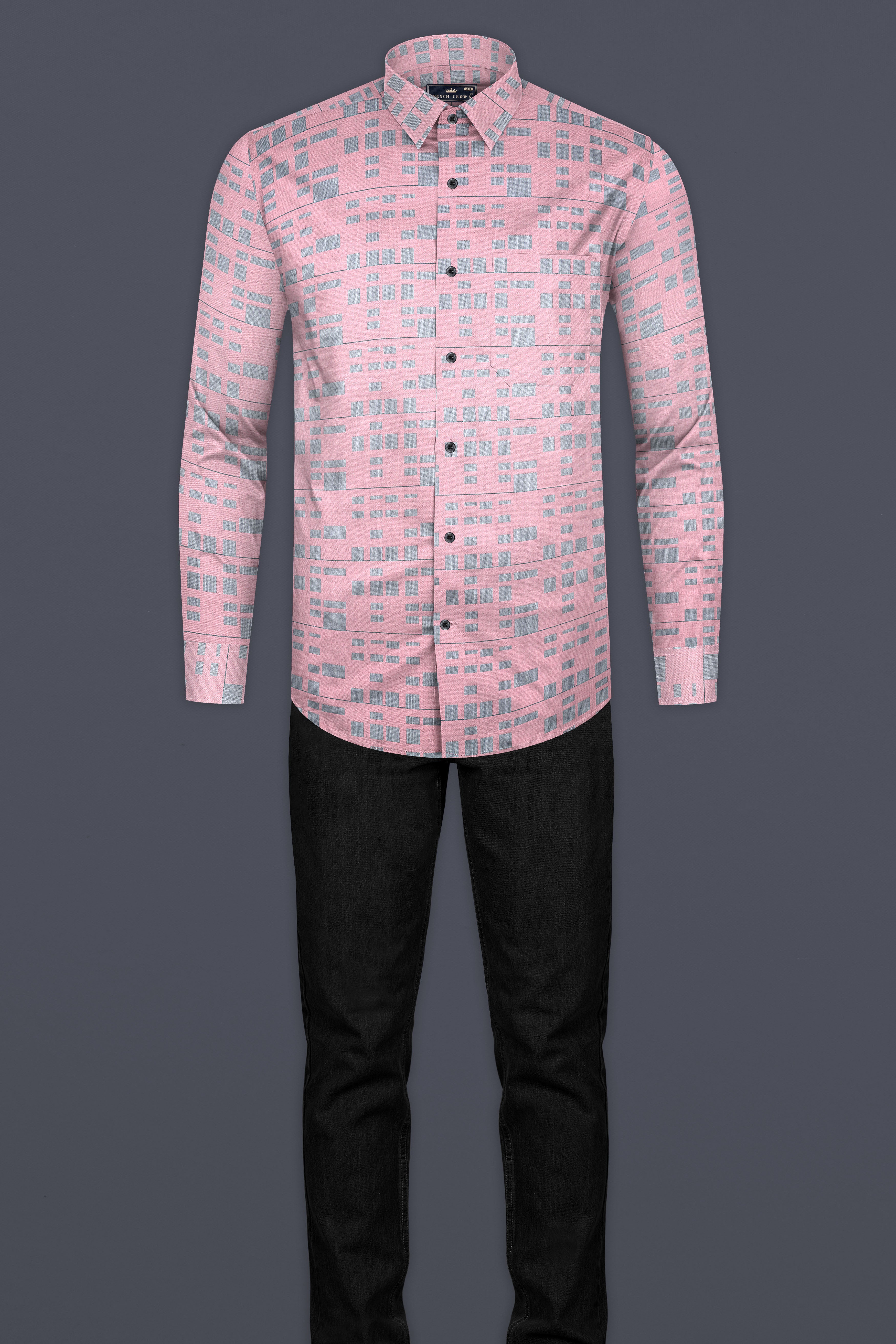 Careys Pink And Santa Gray Jacquard Textured Premium Cotton Shirt