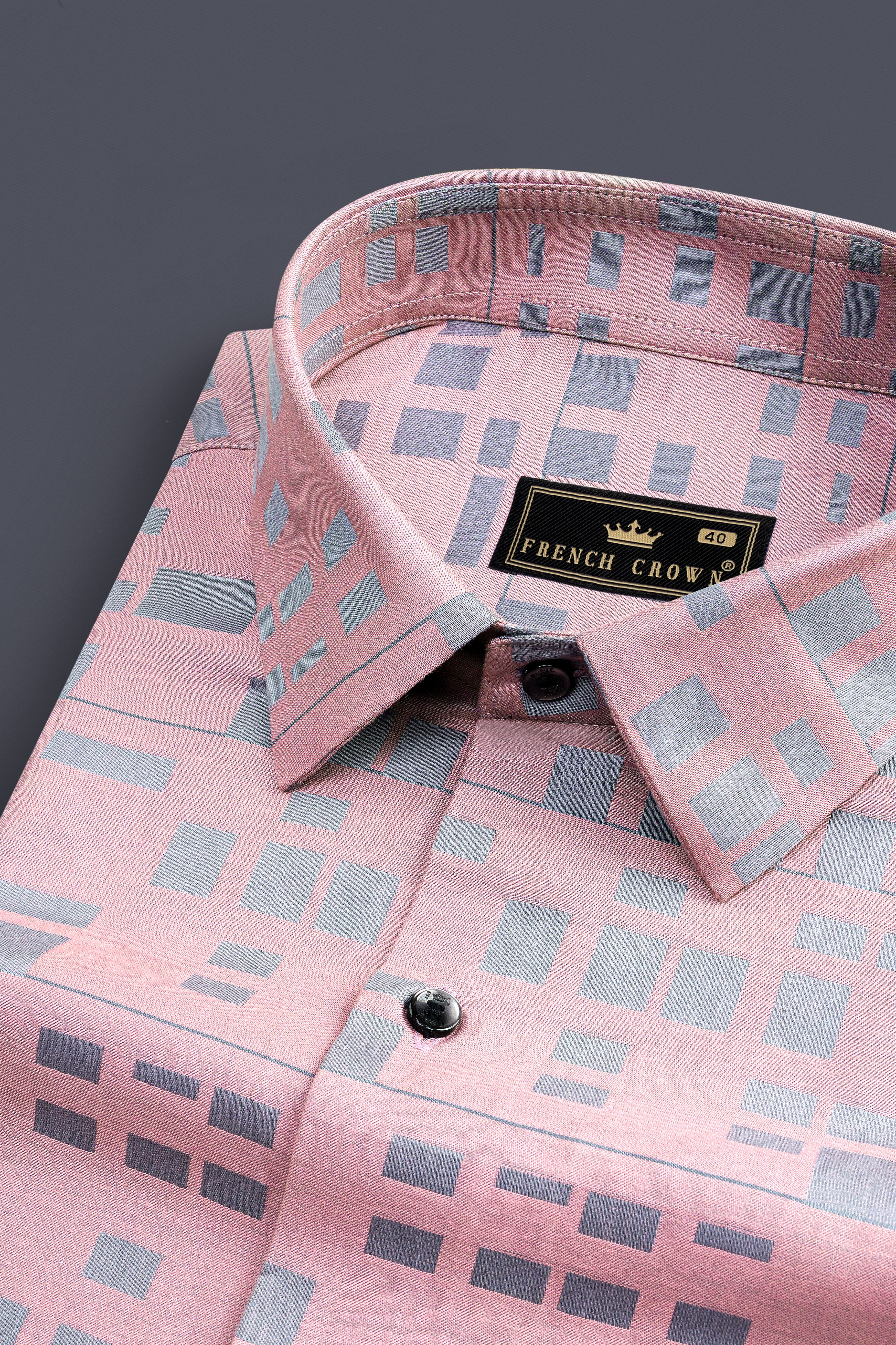 Careys Pink And Santa Gray Jacquard Textured Premium Cotton Shirt