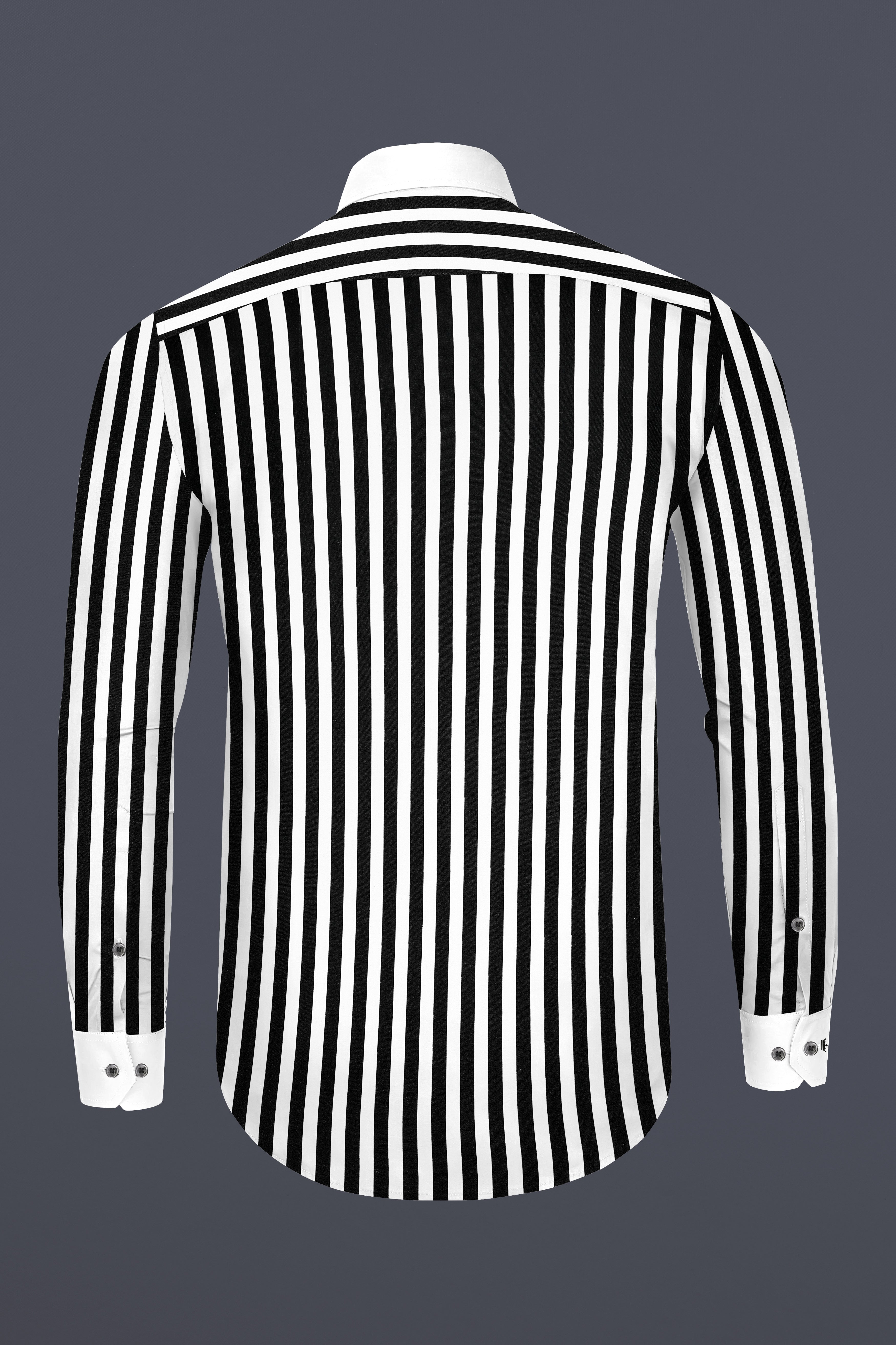 Jade Black And Bright White Stripes Printed with White Cuffs and Collar Subtle Sheen Super Soft Premium Cotton Designer Shirt