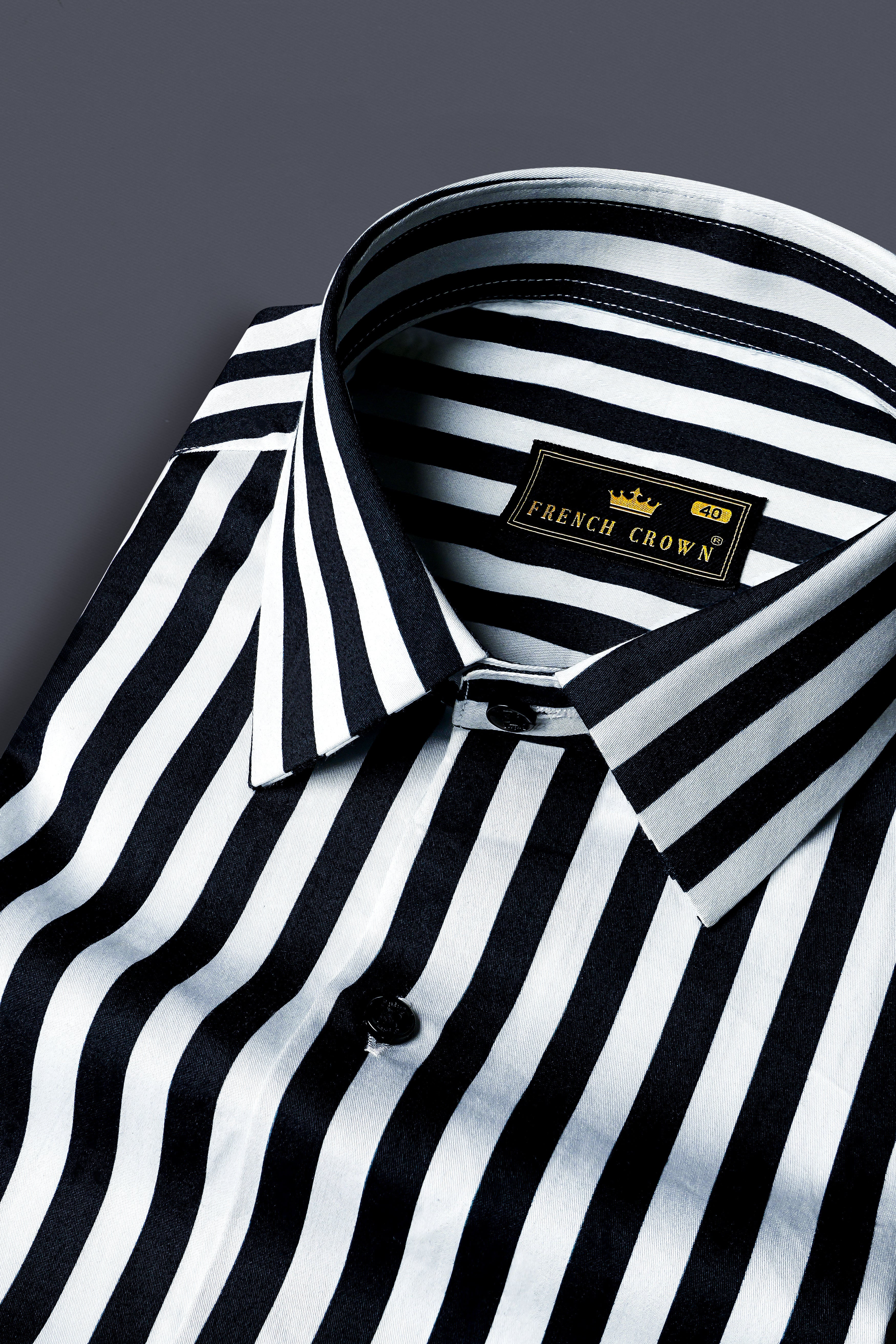 Korean Black And Bright White Stripes Printed Subtle Sheen Super Soft Premium Cotton Shirt