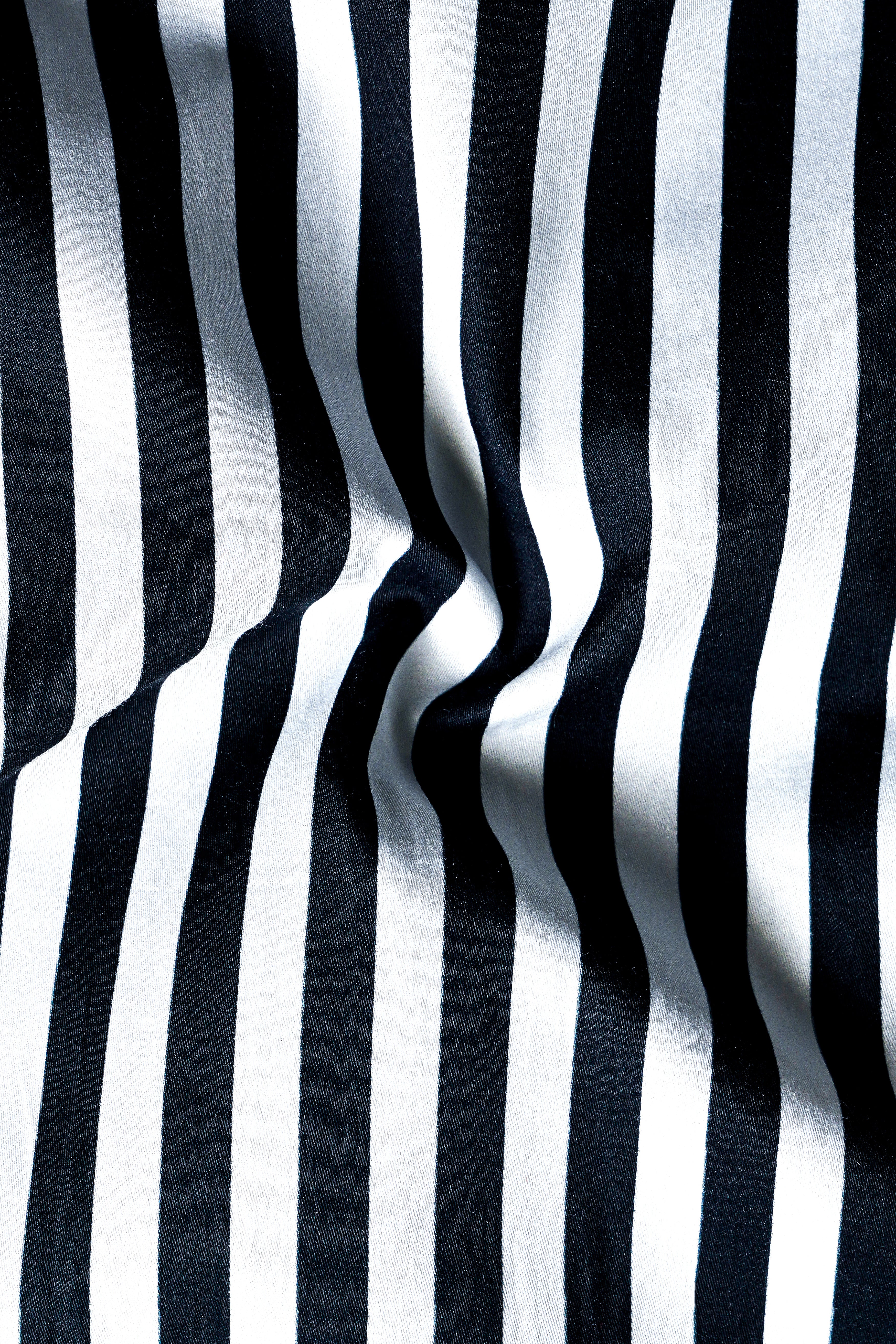 Korean Black And Bright White Stripes Subtle Sheen Super Soft Premium Cotton Shirt