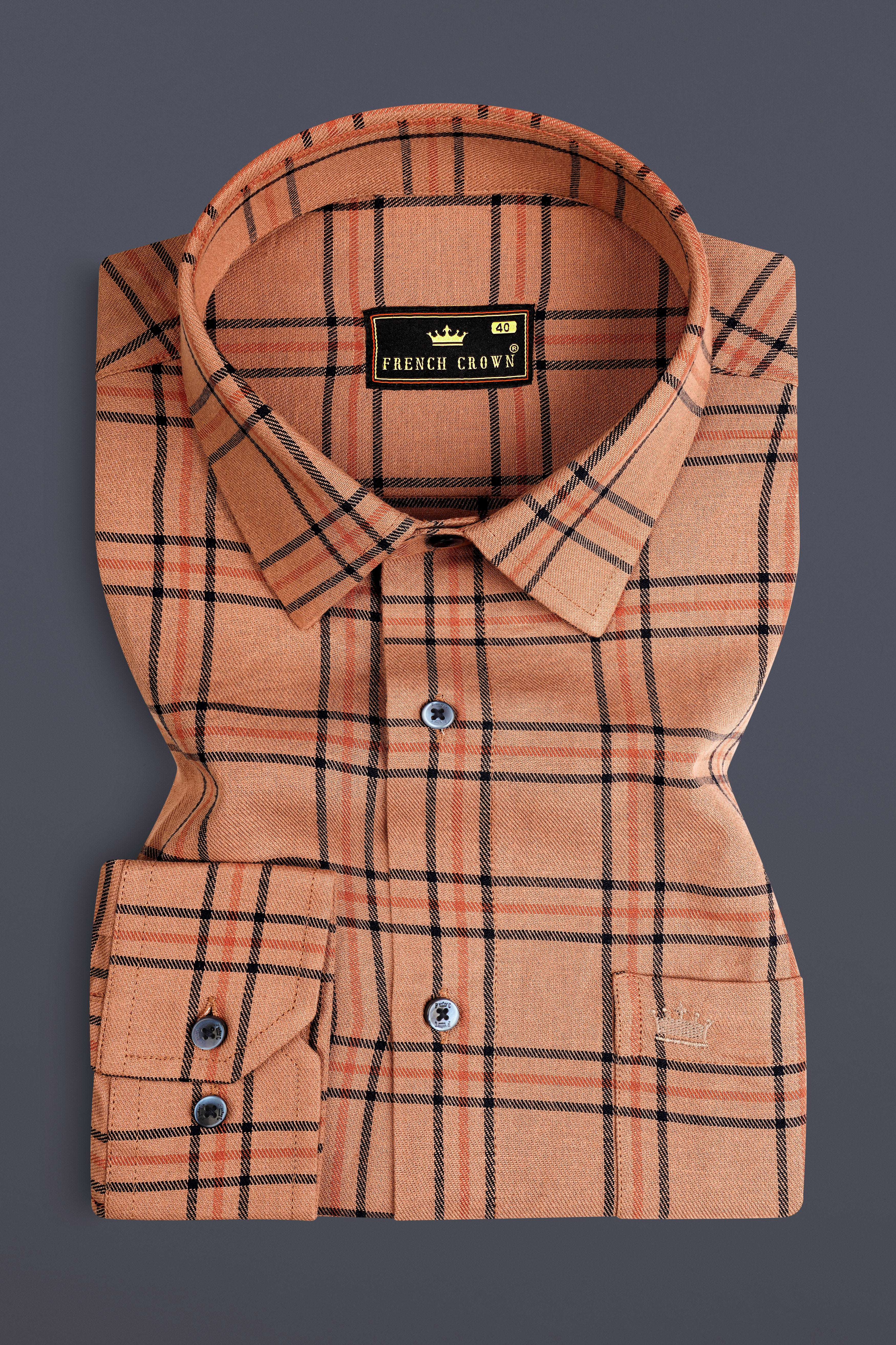 Harvest Orange Plaid Twill Premium Cotton Shirt