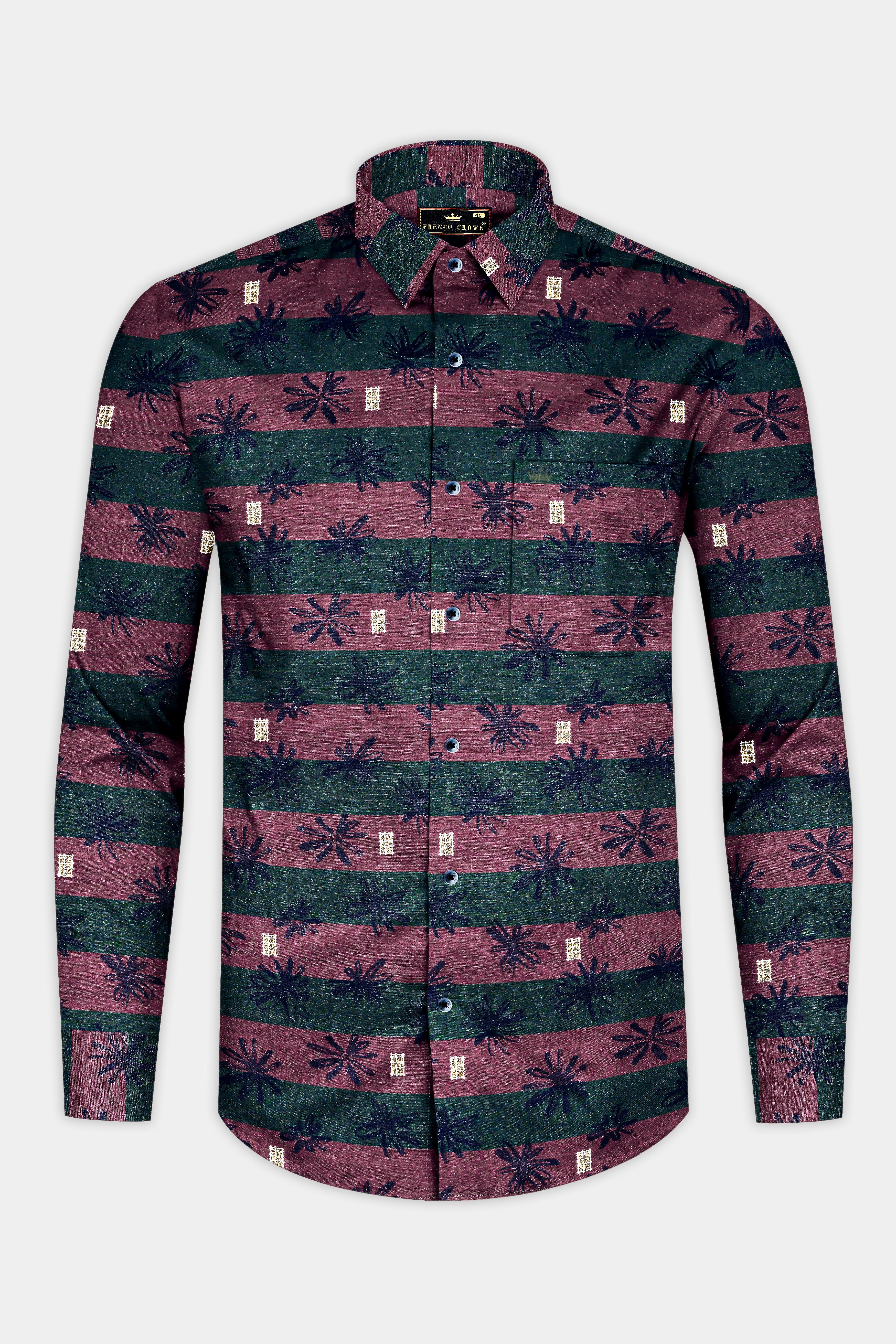 Turkish Maroon And Jade Black Jacquard Textured Premium Giza Cotton Shirt