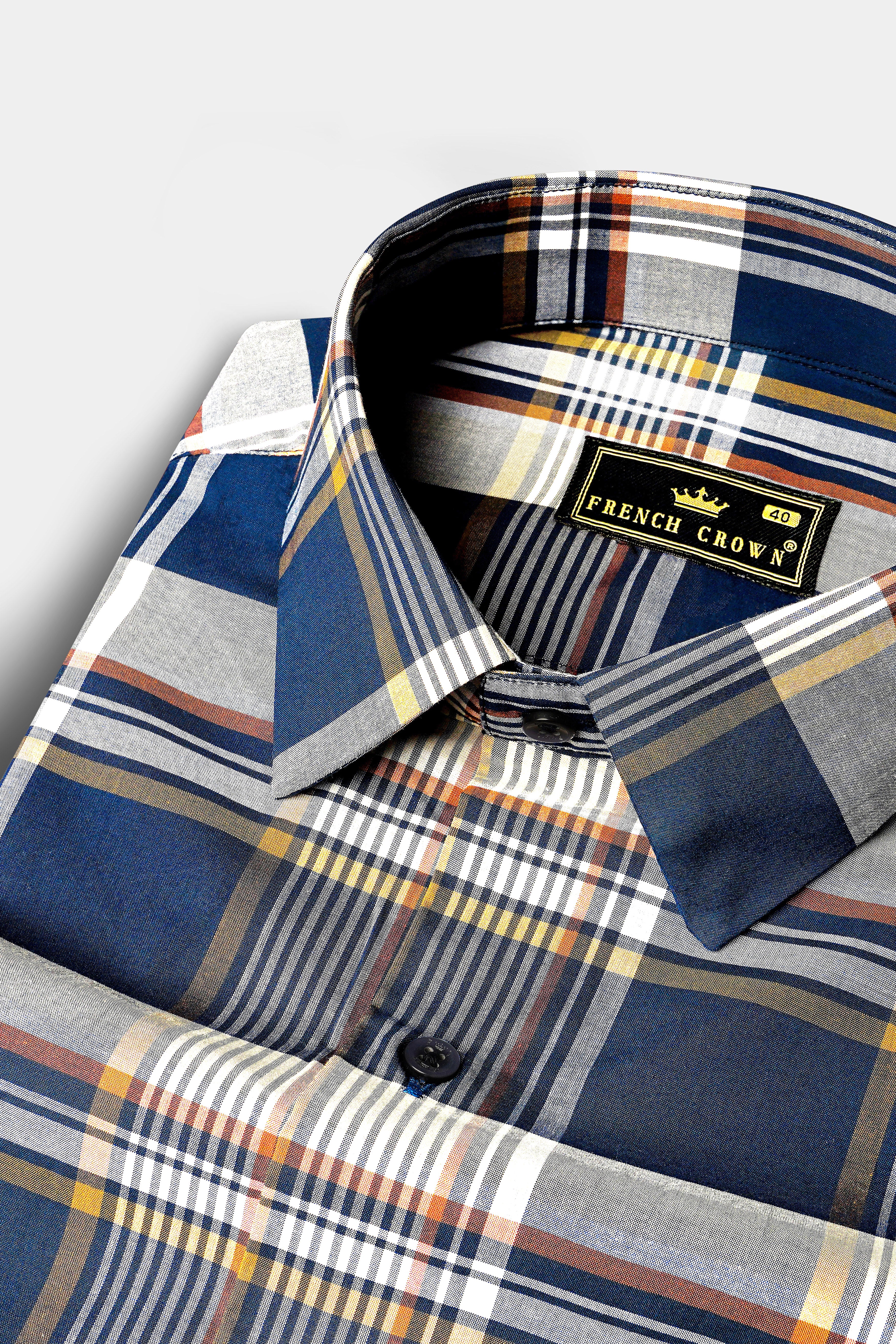 Nile Blue And Iron Gray Plaid Giza Cotton Shirt