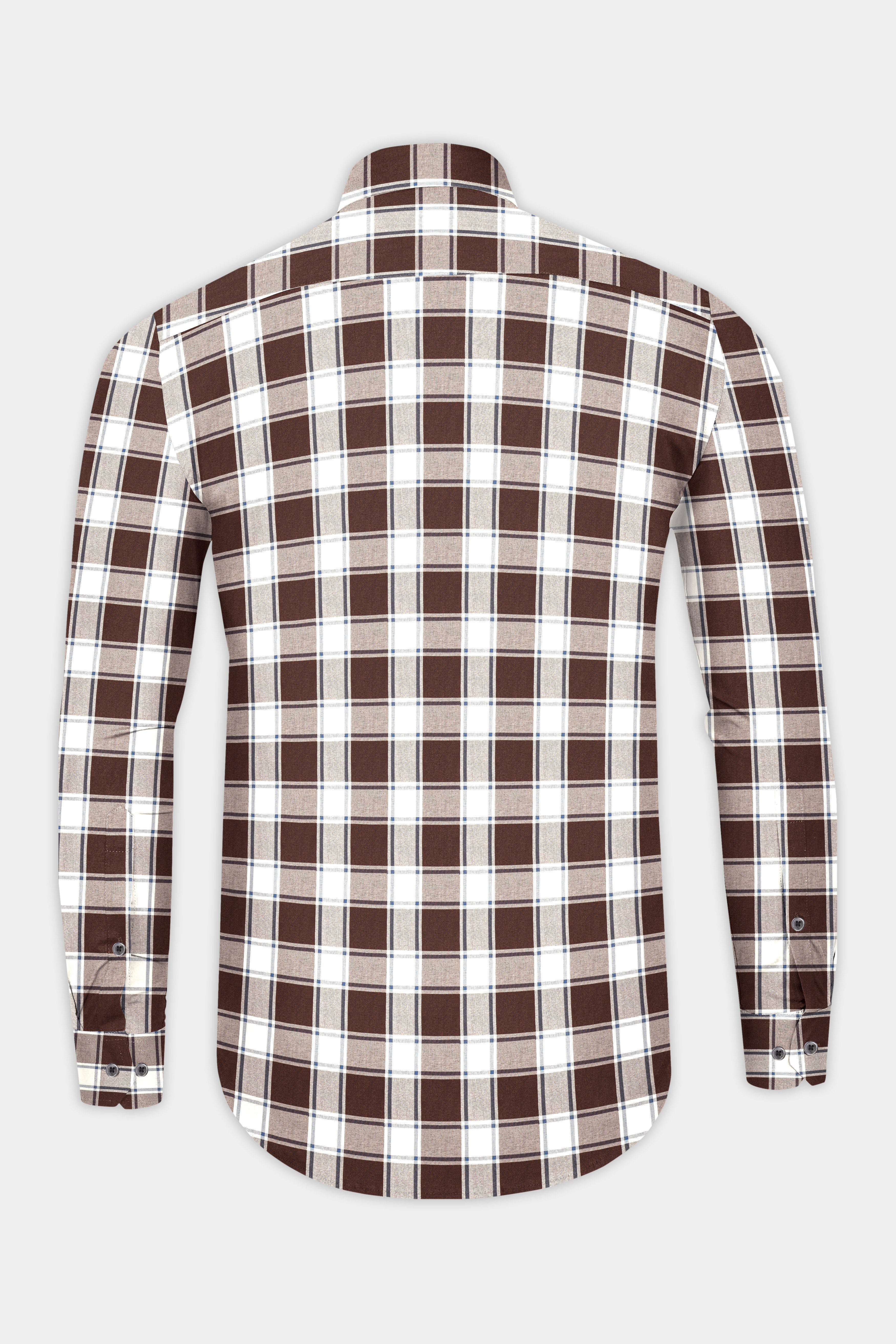 Café Noir And Bright White Plaid Giza Cotton Shirt