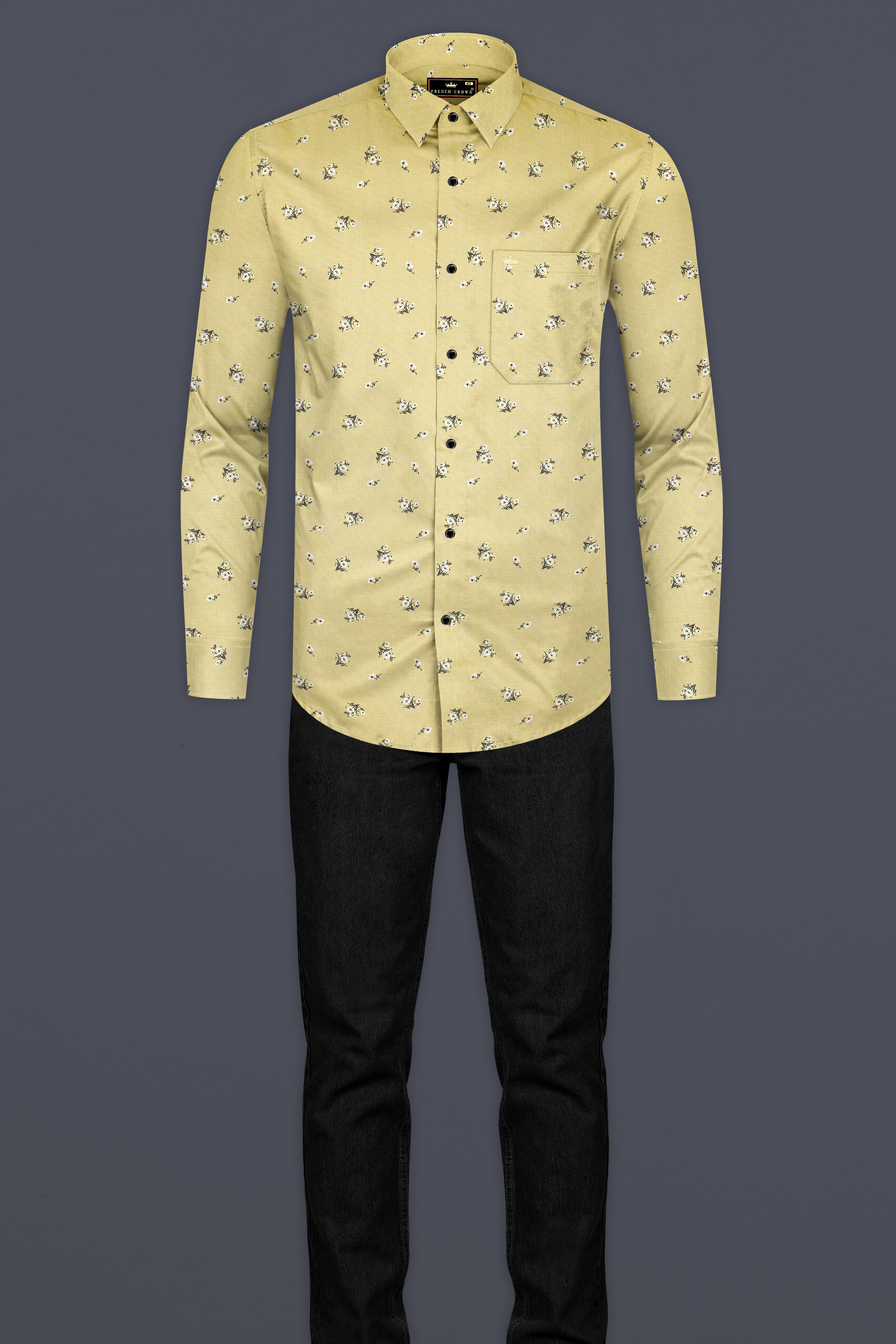 Maize Yellow Flower Printed Dobby Textured Premium Giza Cotton Shirt 13052-BLK-38, 13052-BLK-H-38, 13052-BLK-39, 13052-BLK-H-39, 13052-BLK-40, 13052-BLK-H-40, 13052-BLK-42, 13052-BLK-H-42, 13052-BLK-44, 13052-BLK-H-44, 13052-BLK-46, 13052-BLK-H-46, 13052-BLK-48, 13052-BLK-H-48, 13052-BLK-50, 13052-BLK-H-50, 13052-BLK-52, 13052-BLK-H-52