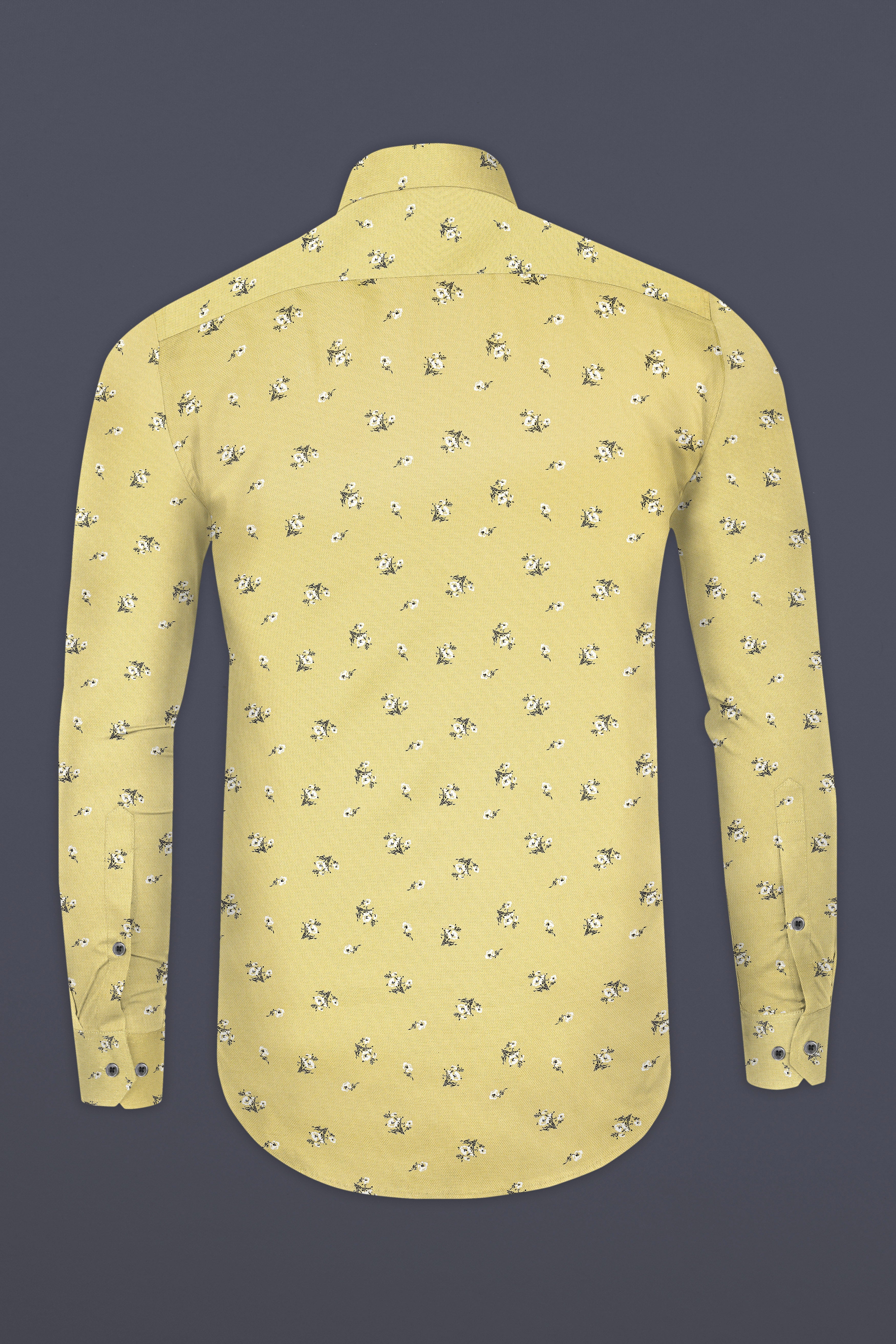 Maize Yellow Flower Printed Dobby Textured Premium Giza Cotton Shirt