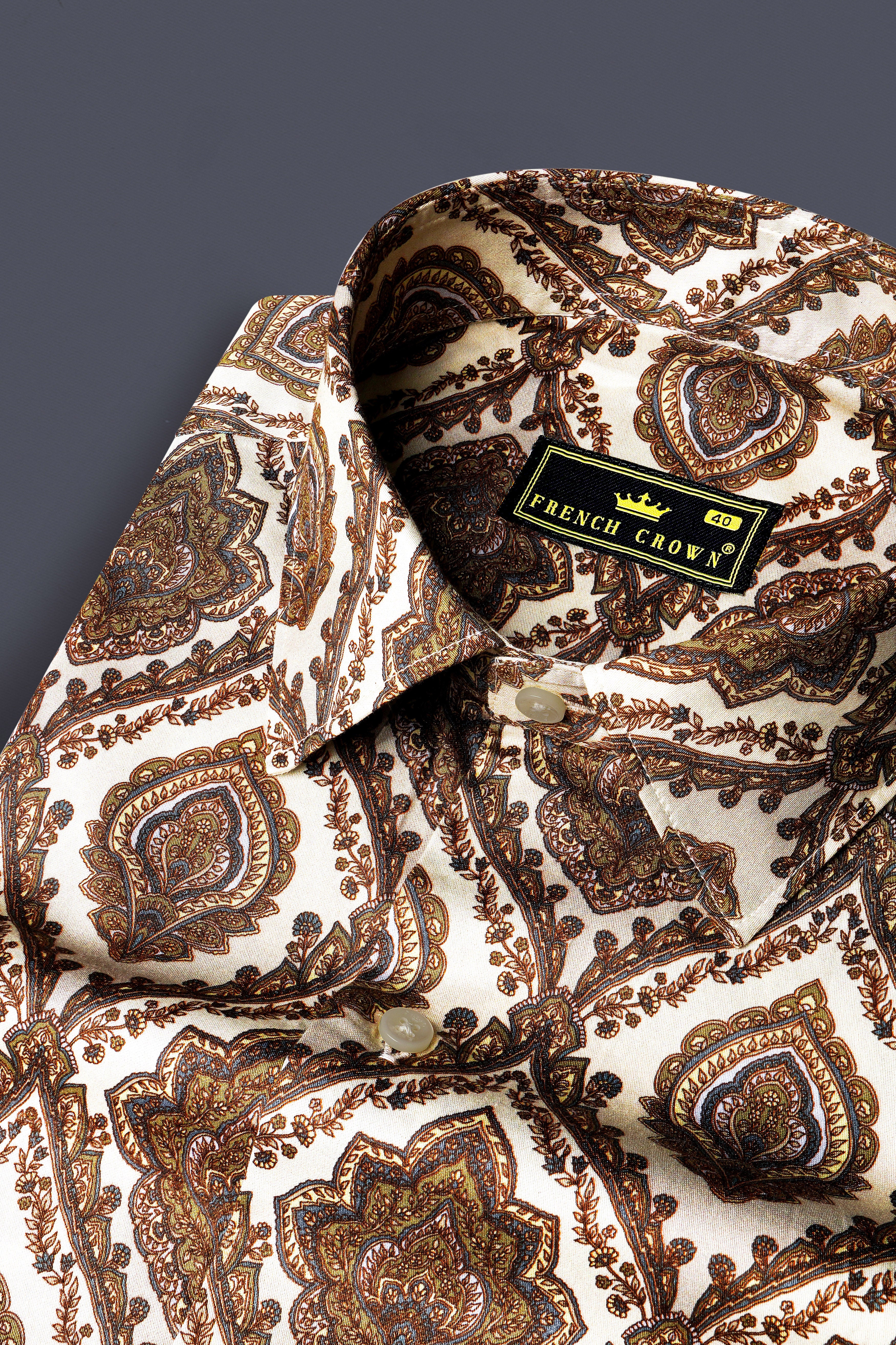 Irish Coffee Brown And Bright White Printed Subtle Sheen Super Soft Premium Cotton Shirt