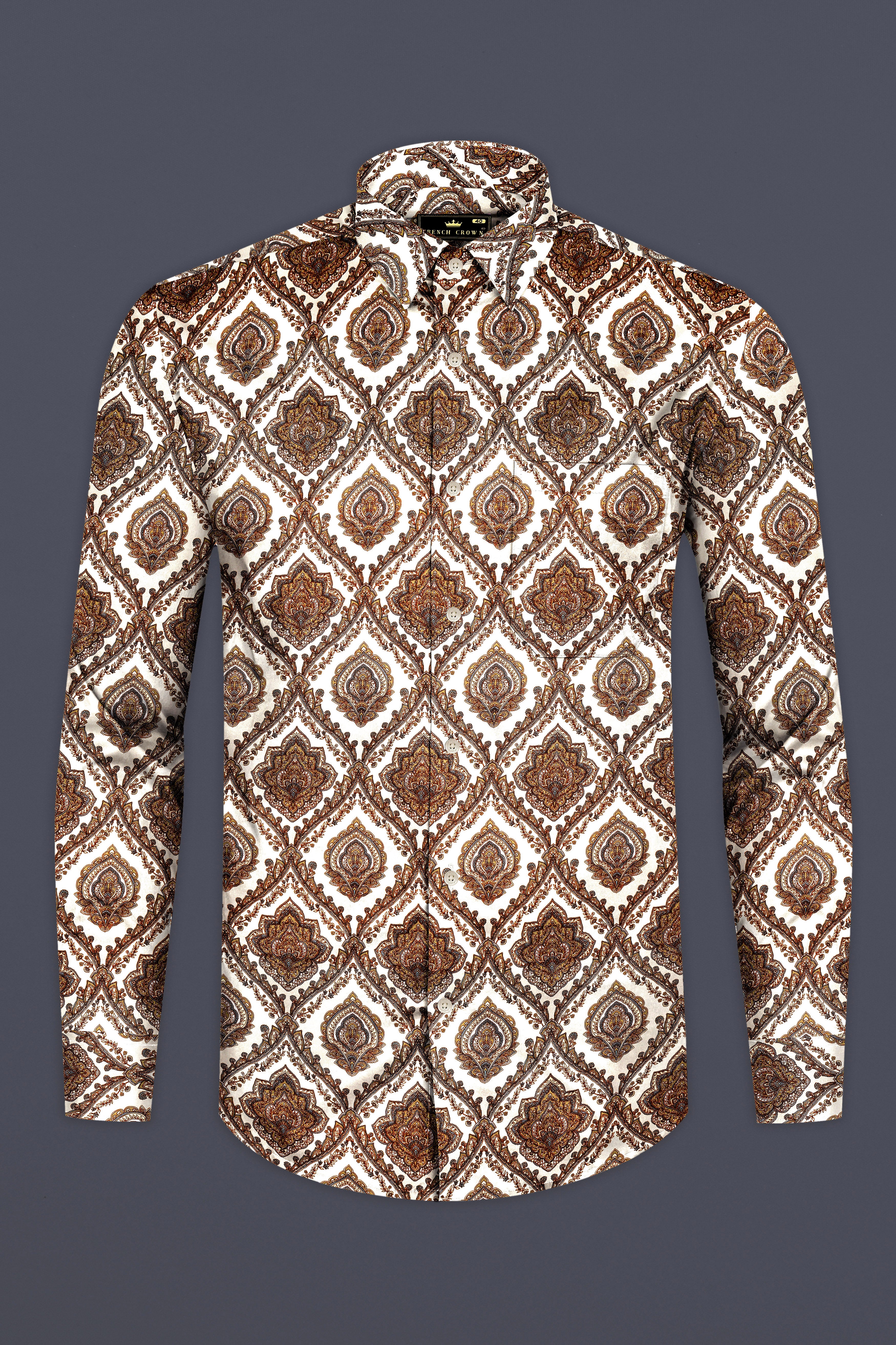 Irish Coffee Brown And Bright White Printed Subtle Sheen Super Soft Premium Cotton Shirt 13053-38, 13053-H-38, 13053-39, 13053-H-39, 13053-40, 13053-H-40, 13053-42, 13053-H-42, 13053-44, 13053-H-44, 13053-46, 13053-H-46, 13053-48, 13053-H-48, 13053-50, 13053-H-50, 13053-52, 13053-H-52