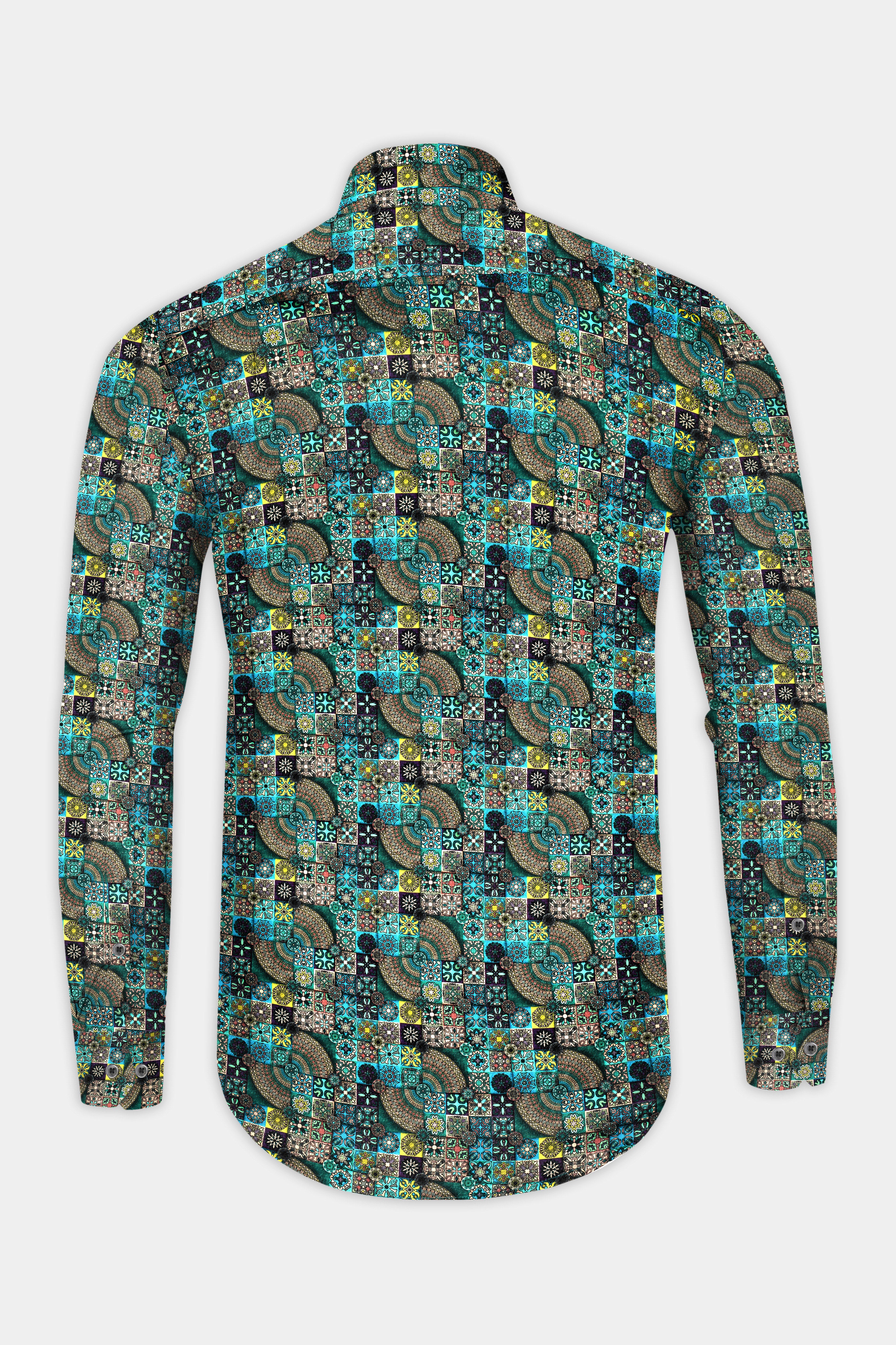 Lochinvar Blue Multicolour Digital Printed Subtle Sheen Super Soft Premium Cotton Shirt