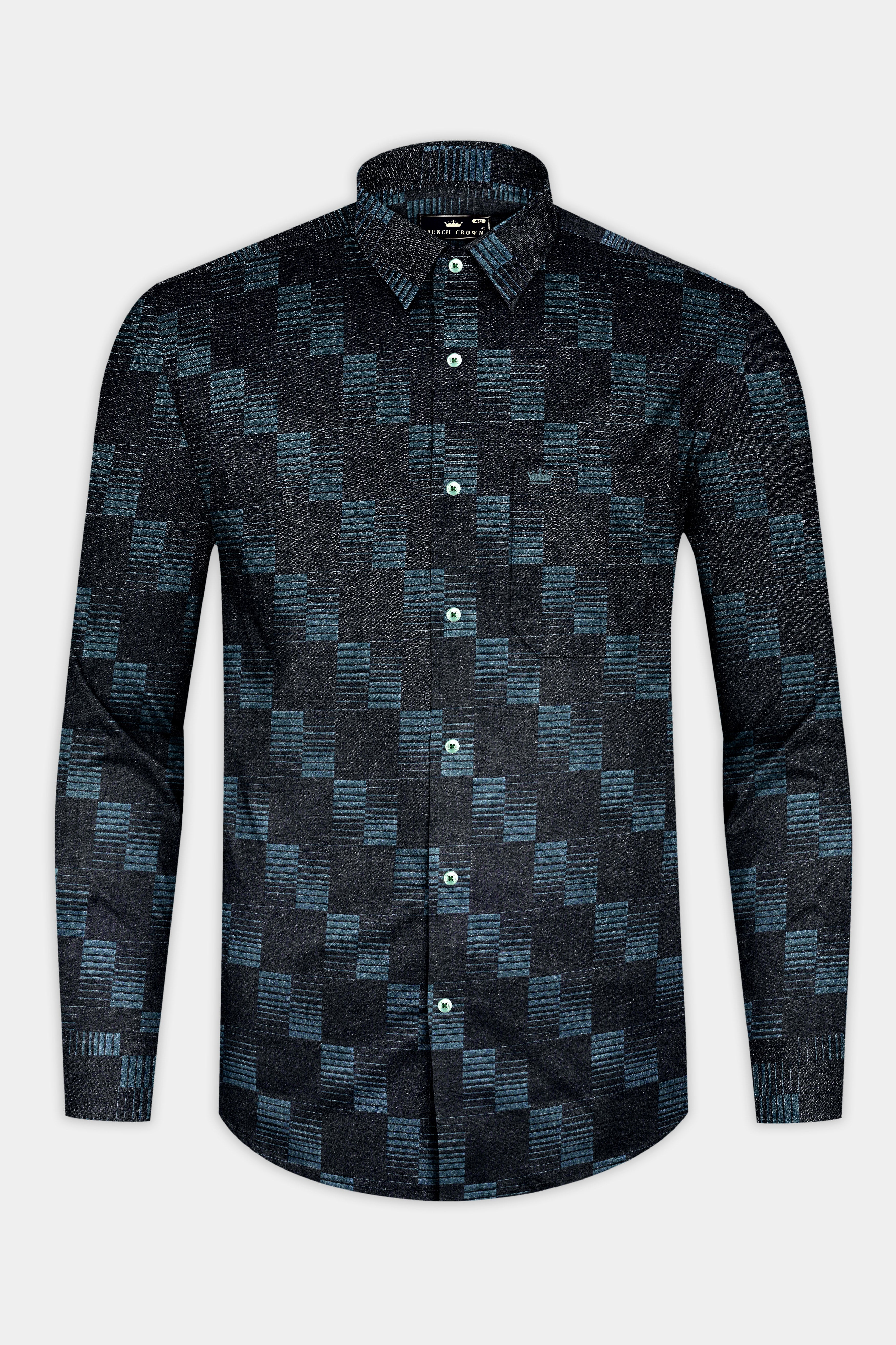 Zenu Gray And Mineral Green Jacquard Textured Premium Cotton Shirt