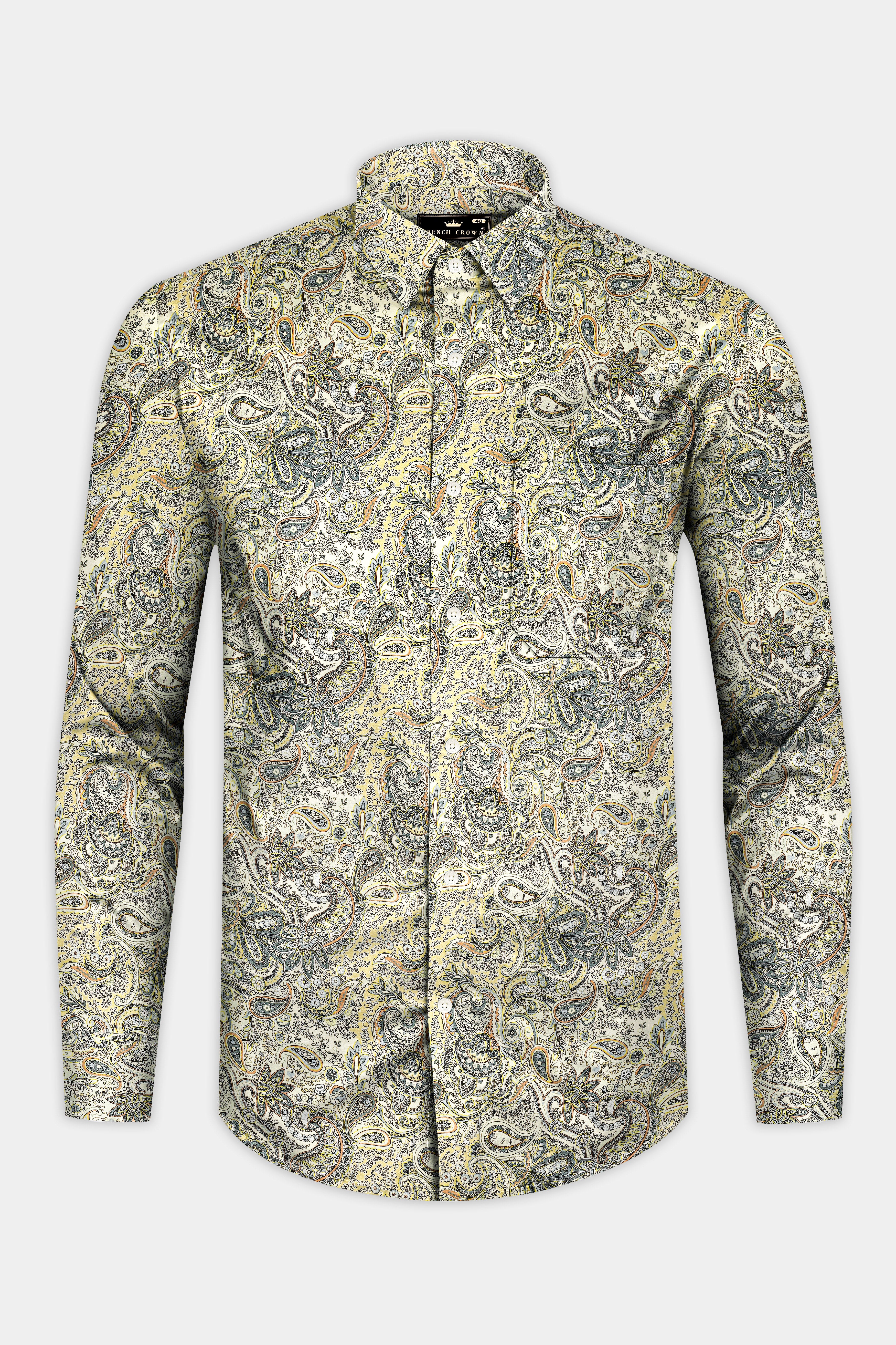 Mania Yellow And Raven Blue Multicolour Paisley Printed Subtle Sheen Super Soft Premium Cotton Shirt