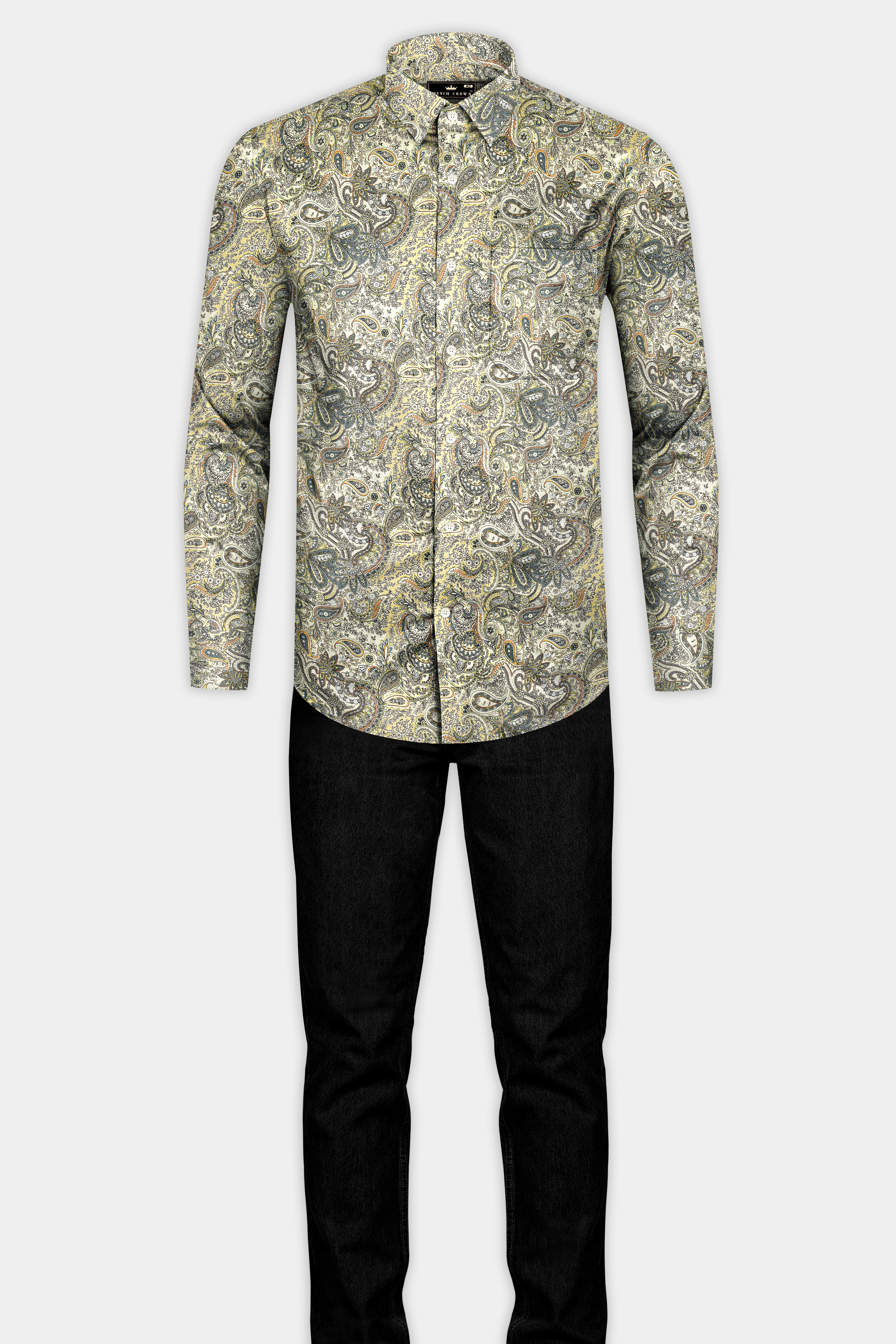 Mania Yellow And Raven Blue Multicolour Paisley Printed Subtle Sheen Super Soft Premium Cotton Shirt