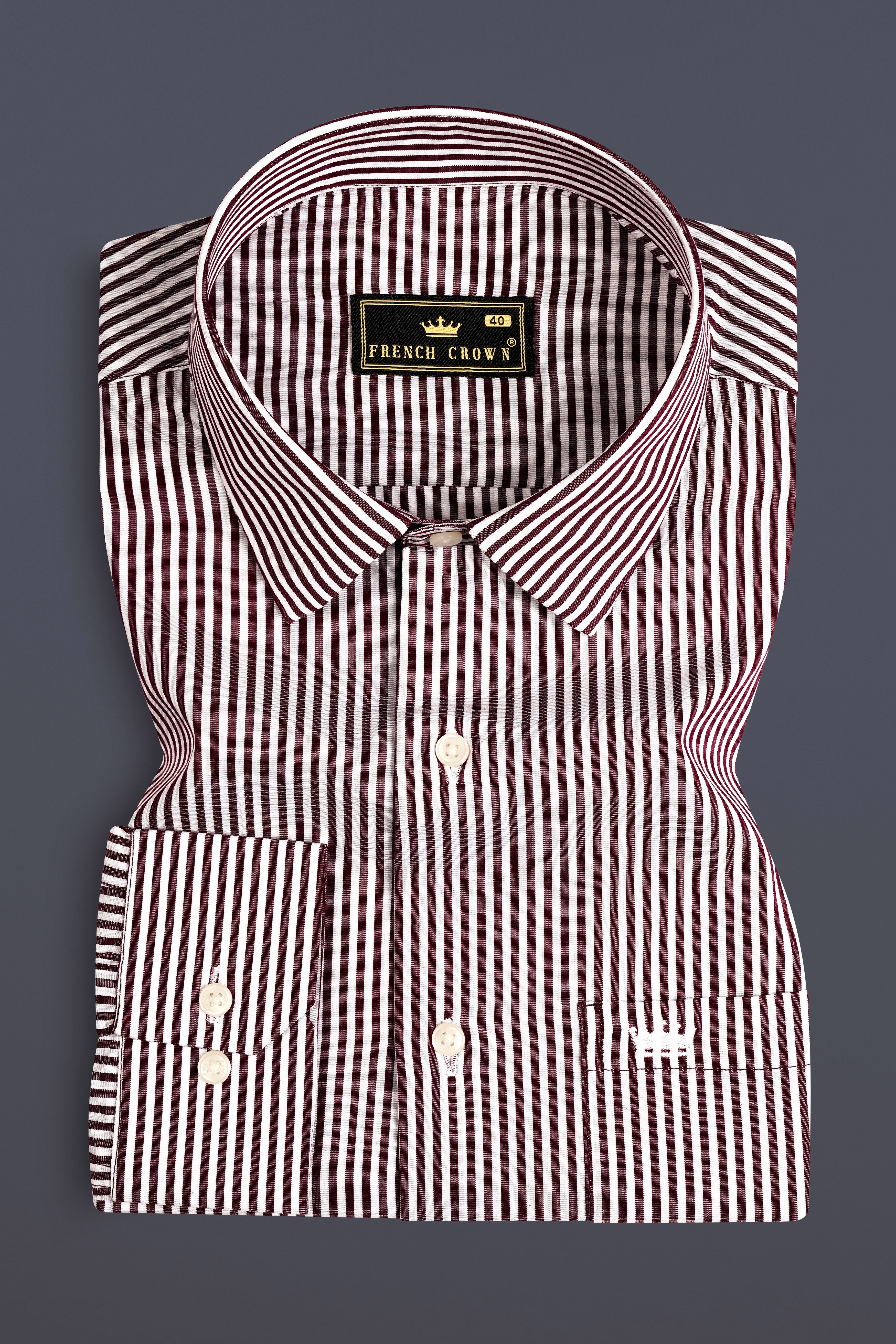 Tamarind Maroon And Bright White Stripes Super Soft Premium Giza Cotton Shirt