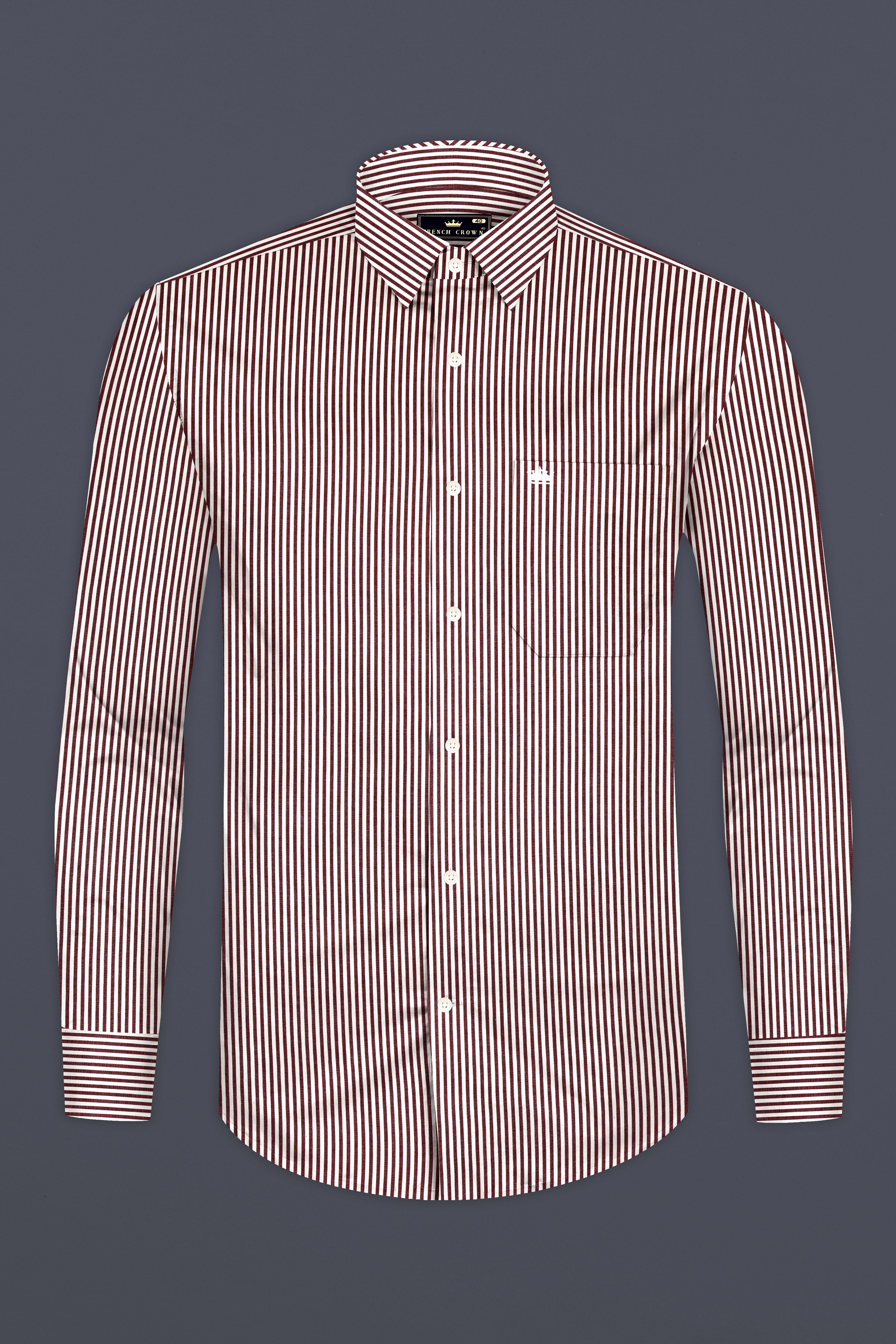 Tamarind Maroon And Bright White Stripes Super Soft Premium Giza Cotton Shirt