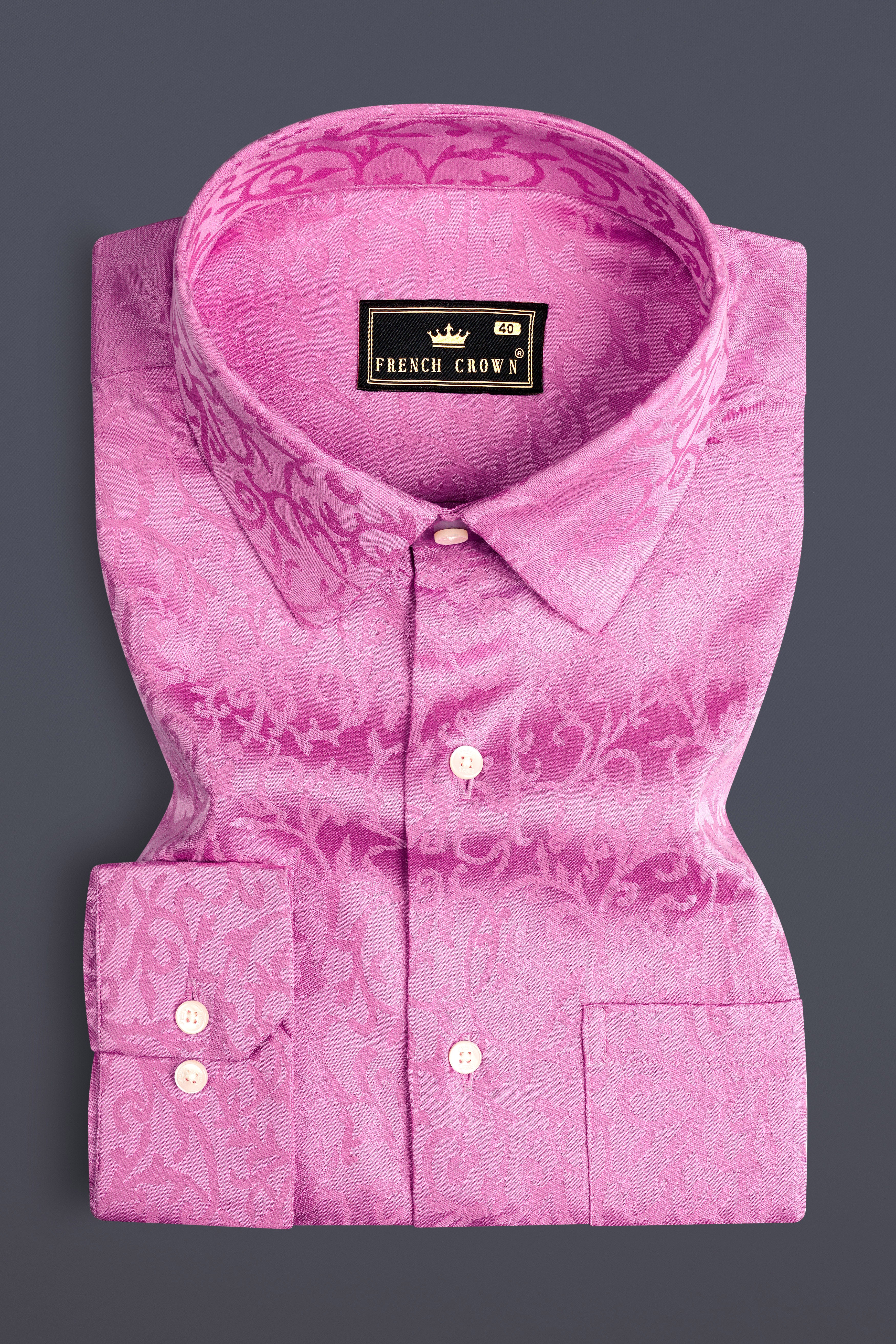 Thulian Pink Jacquard Textured Premium Cotton Shirt