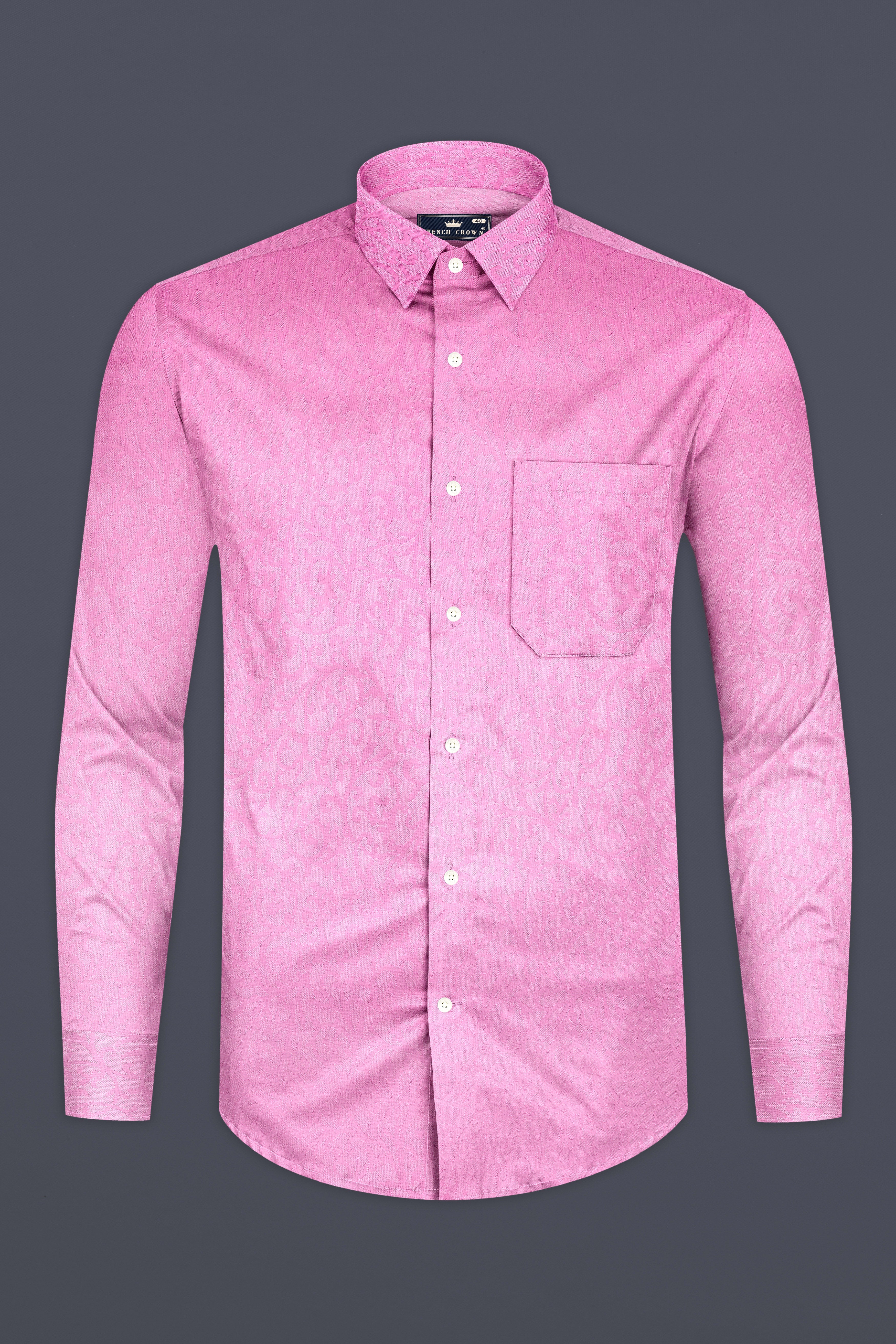 Thulian Pink Jacquard Textured Premium Cotton Shirt