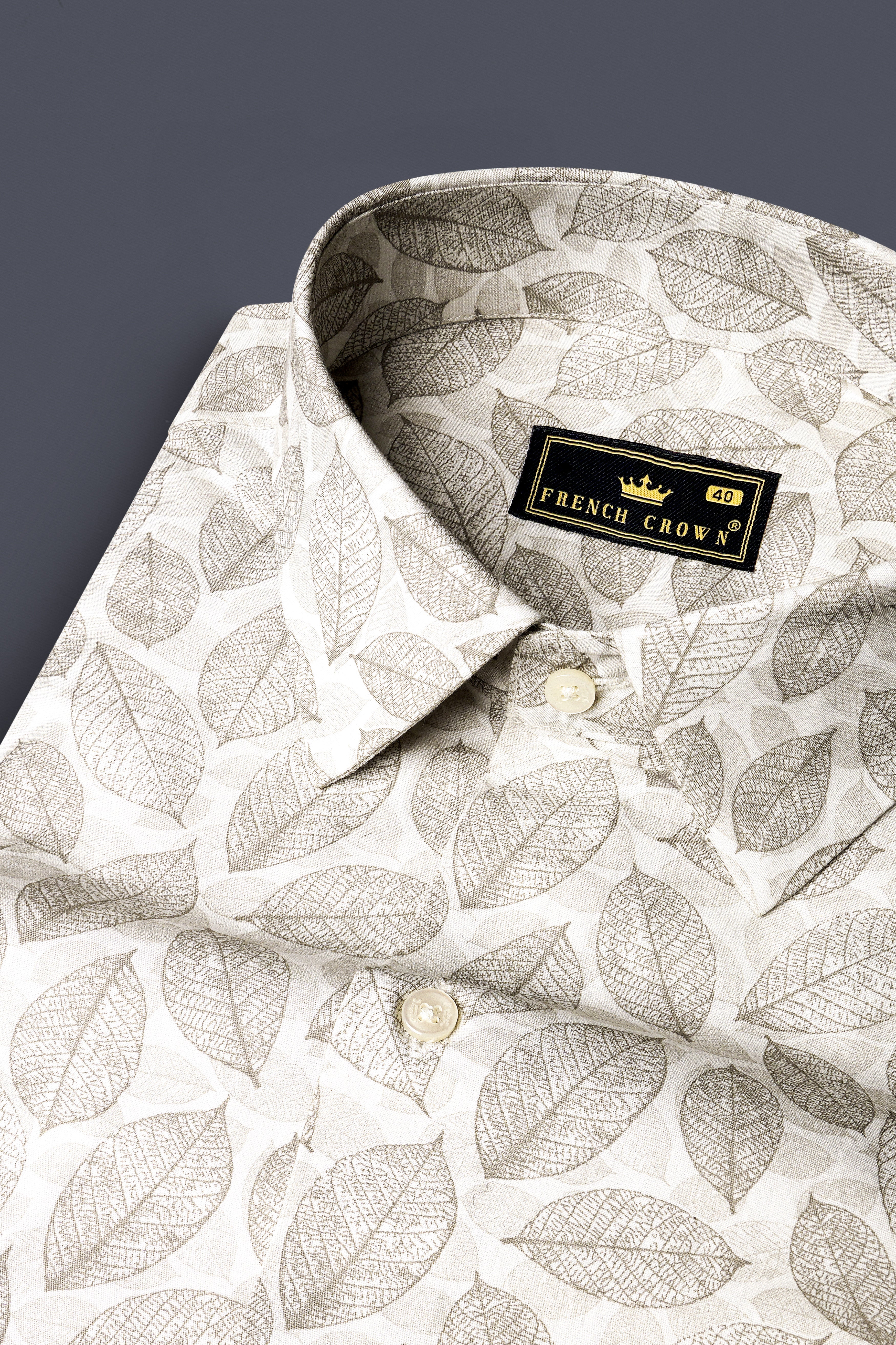 Martini Cream Leaf Printed Super Soft Premium Giza Cotton Shirt 13060-38, 13060-H-38, 13060-39, 13060-H-39, 13060-40, 13060-H-40, 13060-42, 13060-H-42, 13060-44, 13060-H-44, 13060-46, 13060-H-46, 13060-48, 13060-H-48, 13060-50, 13060-H-50, 13060-52, 13060-H-52