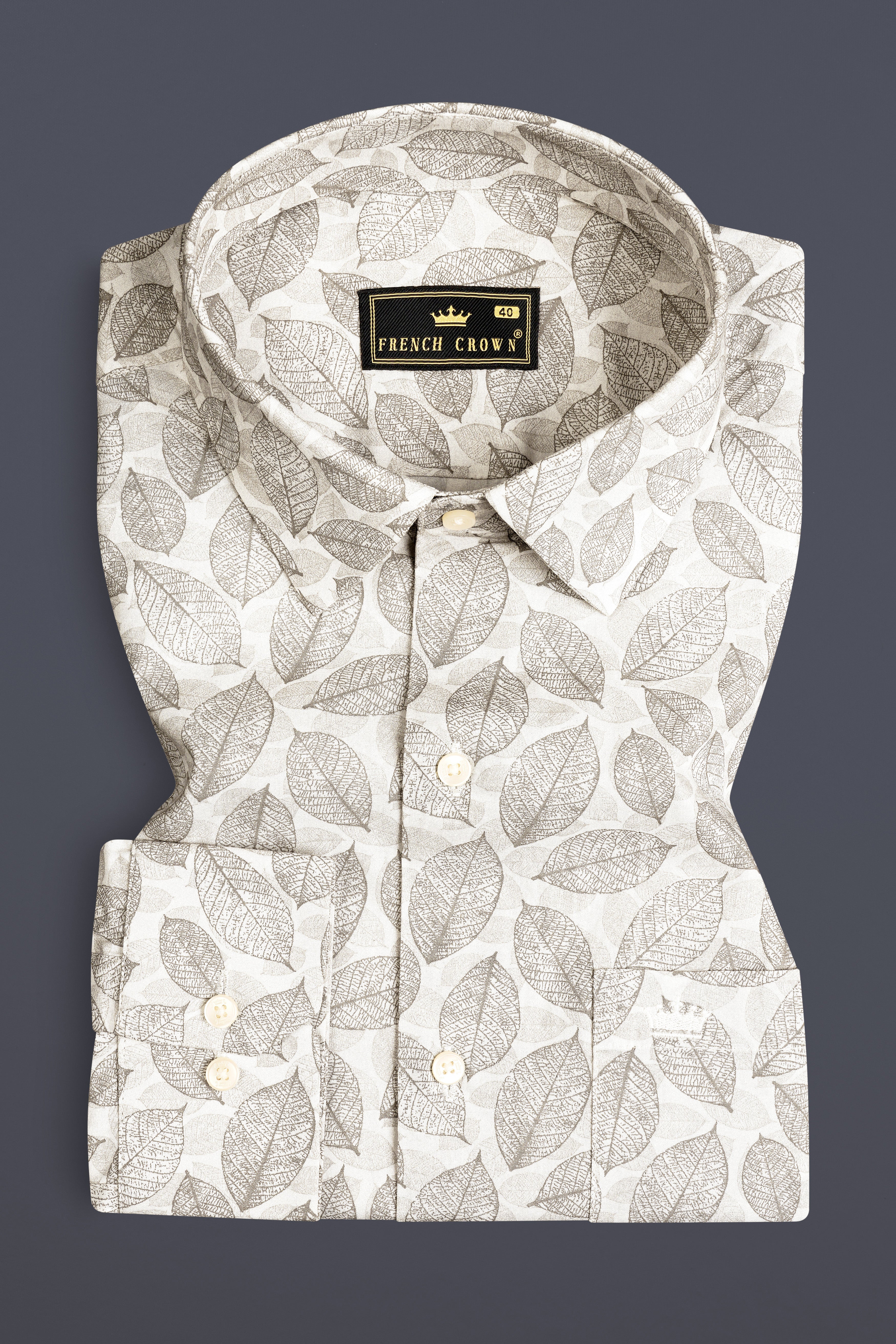 Martini Cream Leaf Printed Super Soft Premium Giza Cotton Shirt