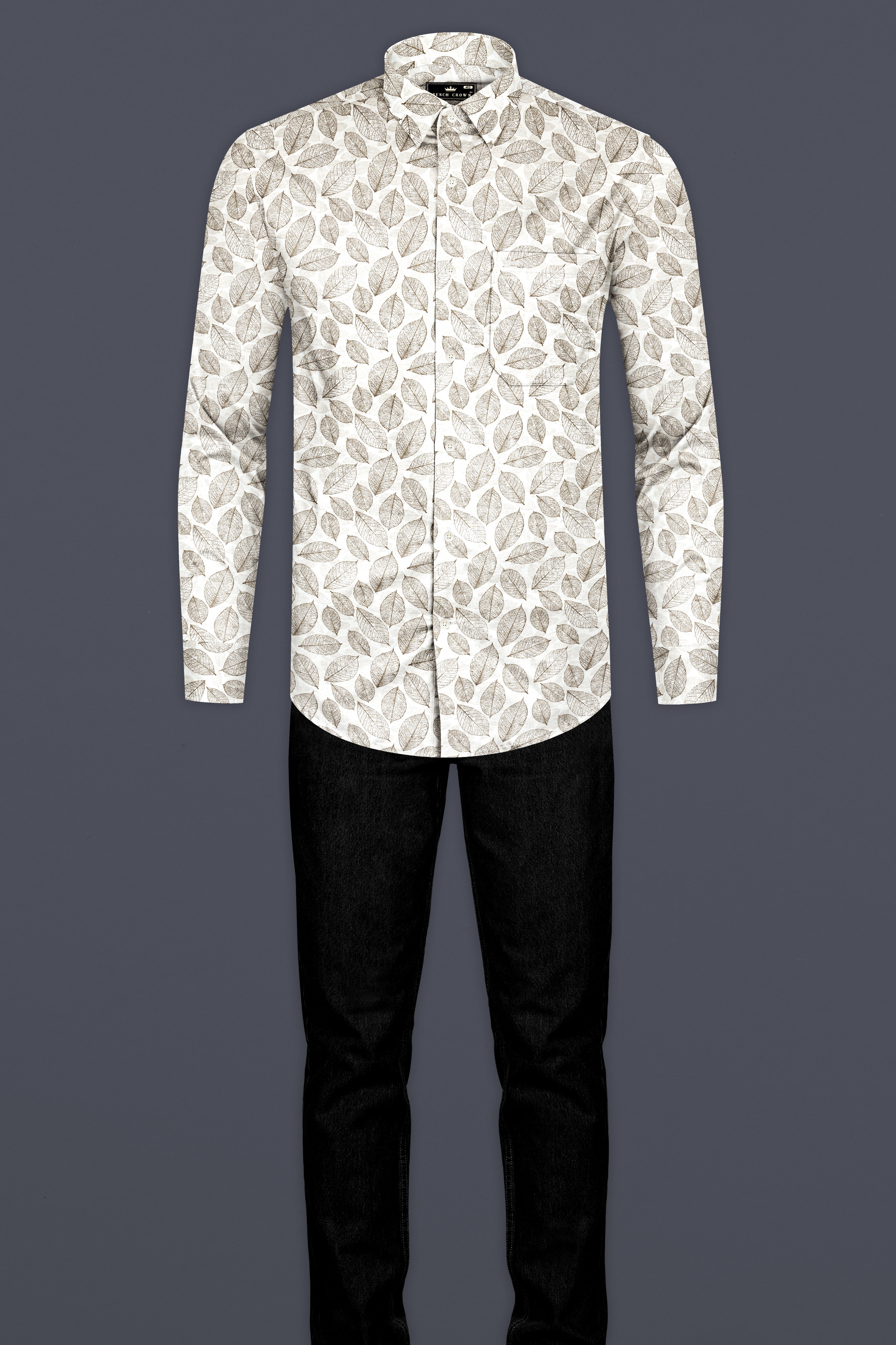 Martini Cream Leaf Printed Super Soft Premium Giza Cotton Shirt