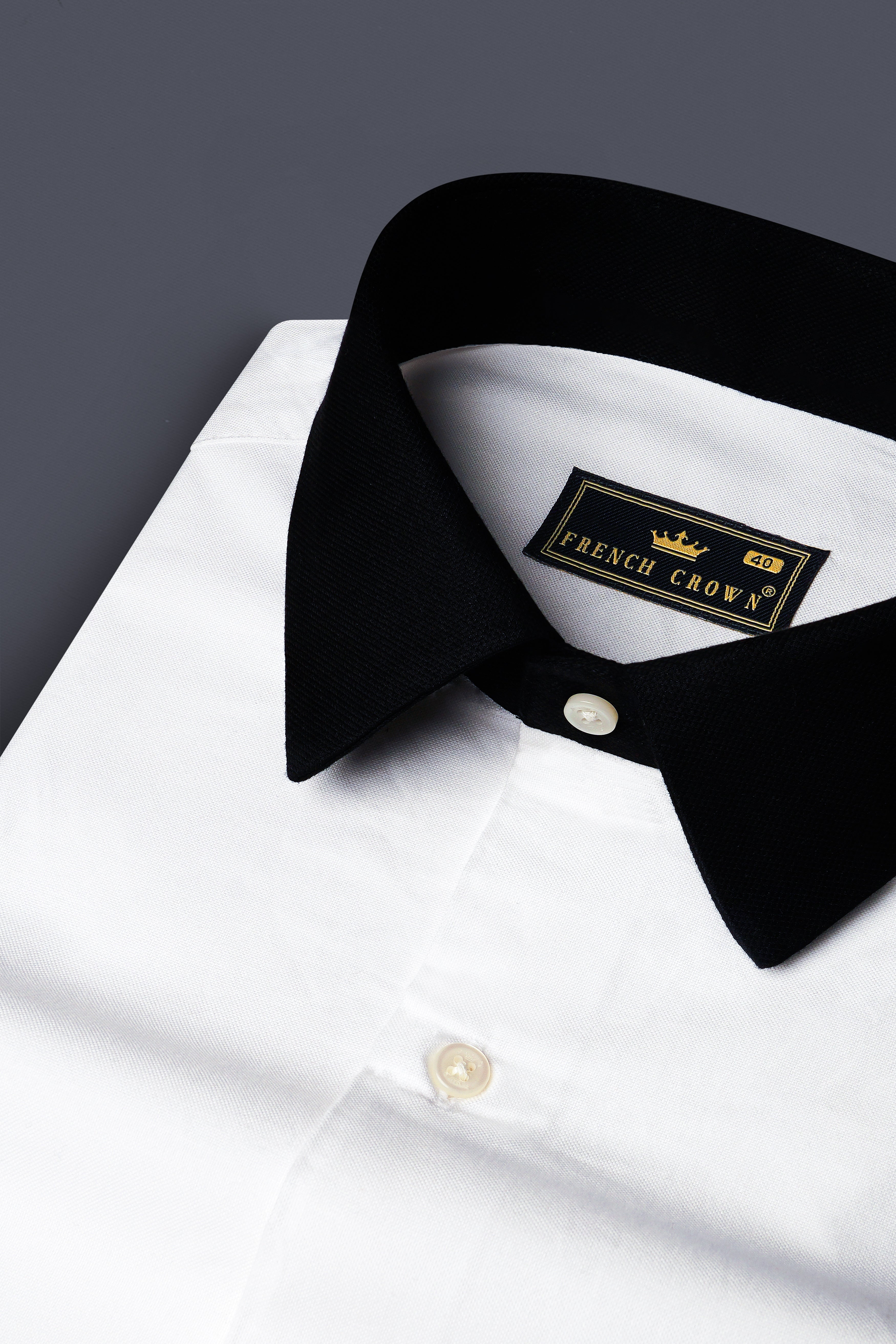 Bright White Solid Royal Oxford Premium Cotton Black Cuff Collar Shirt