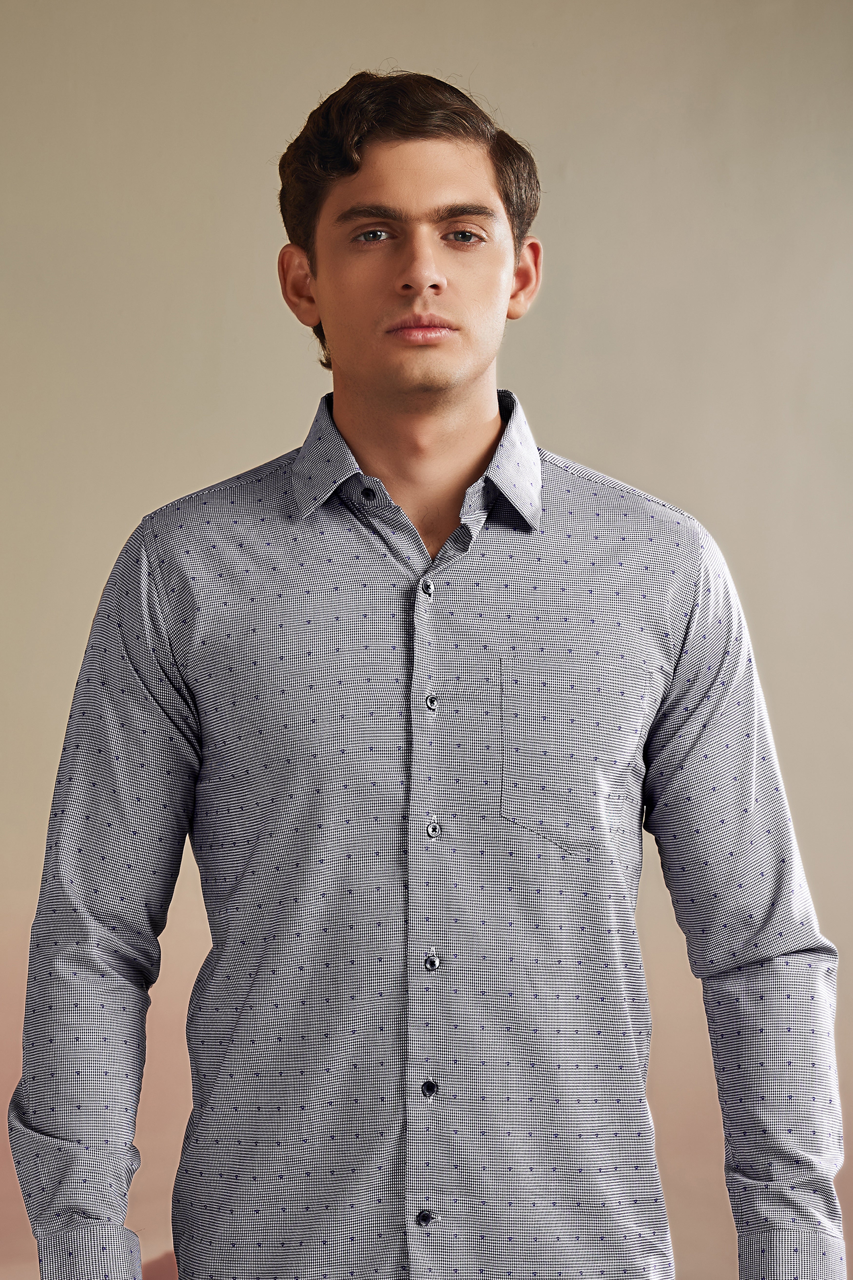 Vampire Gray Houndstooth Dobby Textured Premium Giza Cotton Shirt