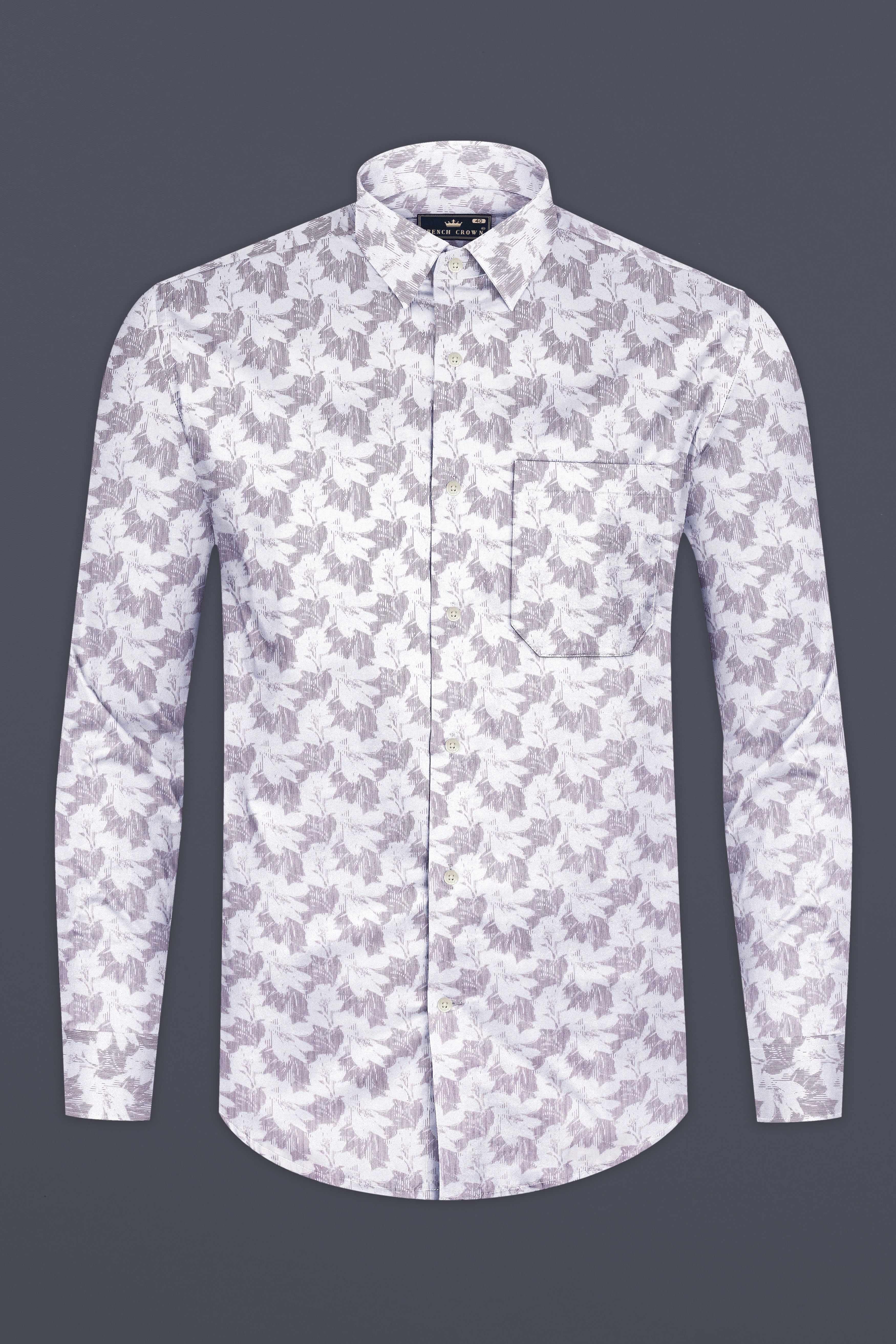 Mobster purple And Bright White Floral Prints Giza Cotton Shirt