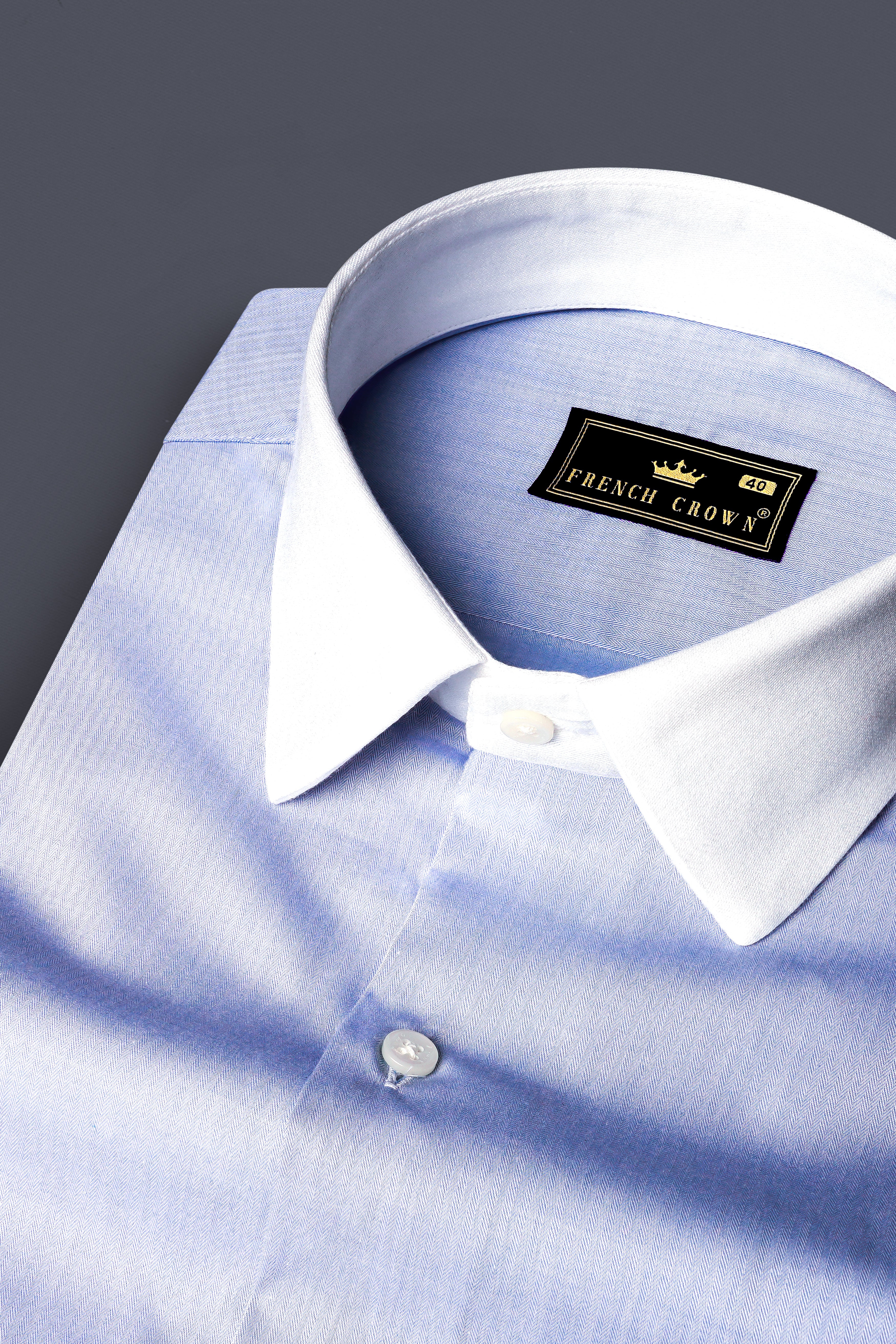 Tealish Blue Herringbone Textured Premium Cotton Shirt