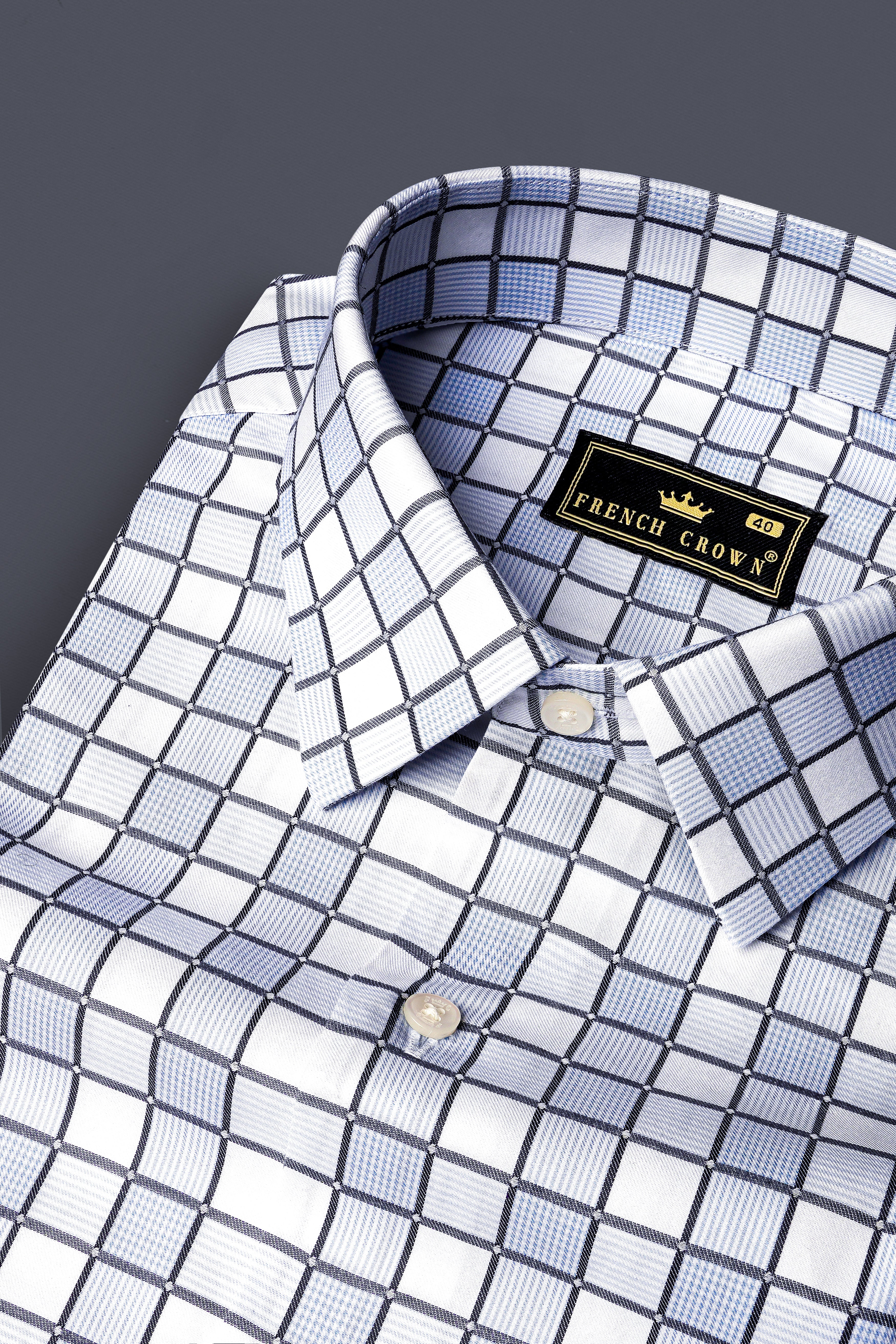 Angel Blue And Bright White Jacquard Textured Premium Cotton Shirt