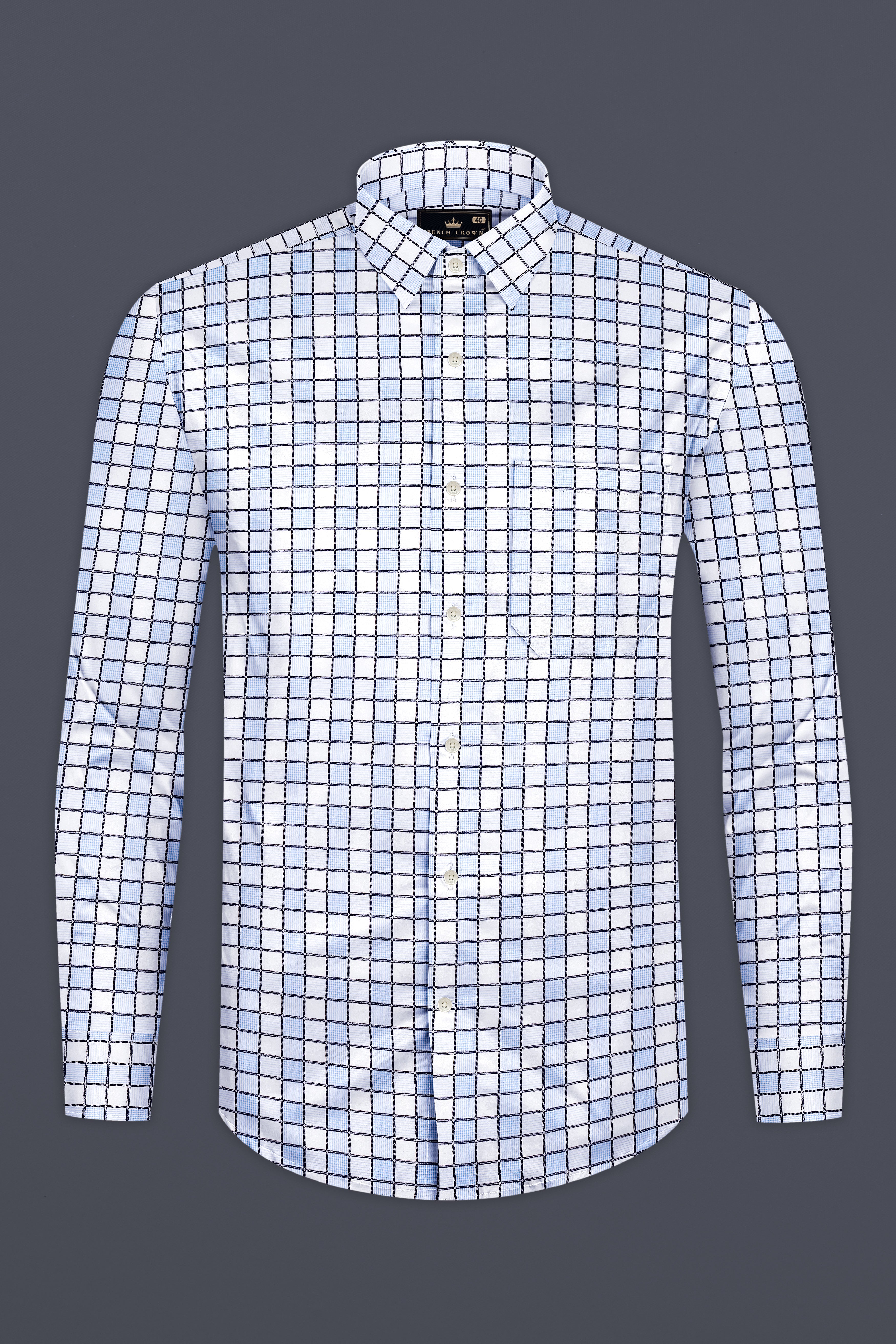 Angel Blue And Bright White Jacquard Textured Premium Cotton Shirt