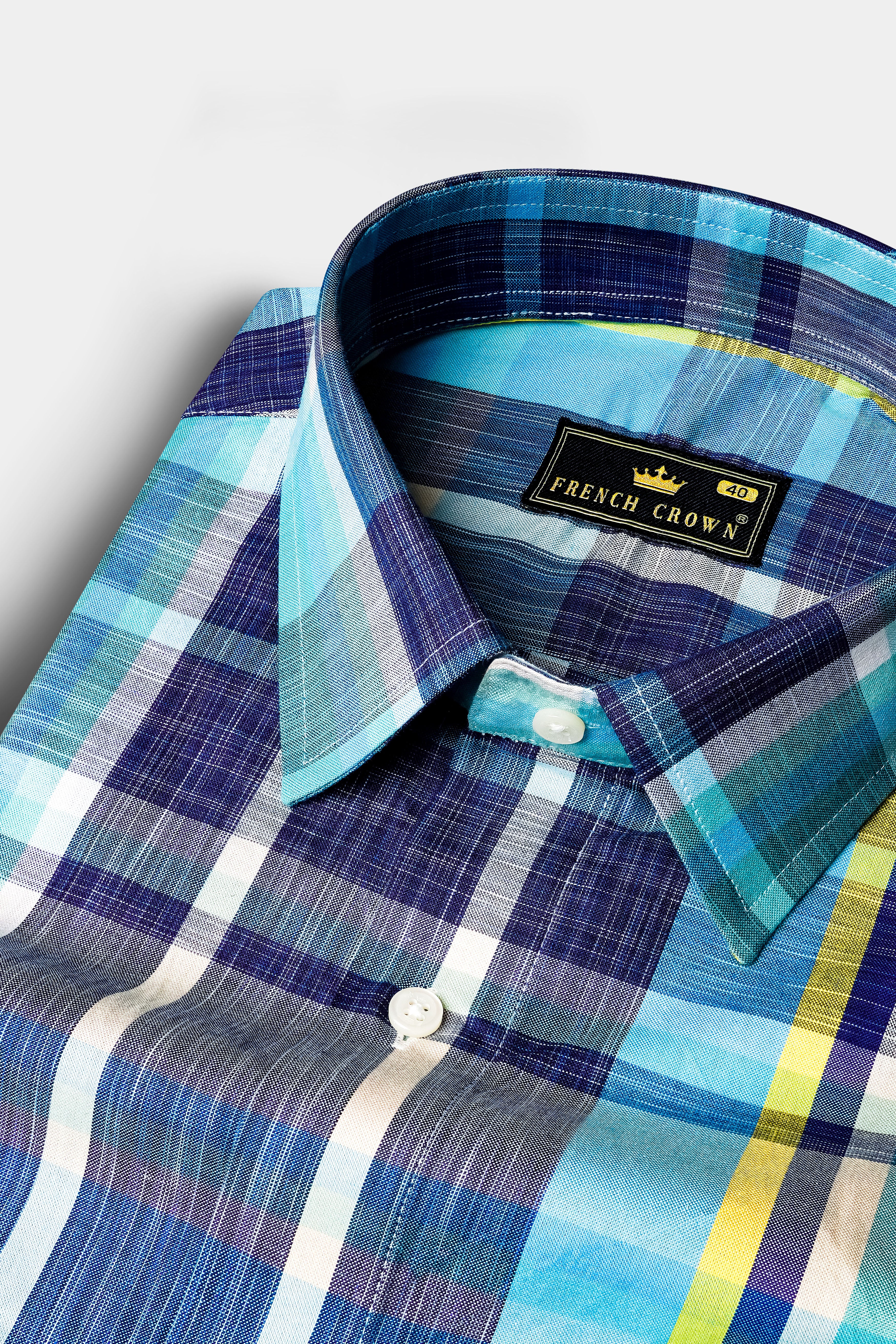 Violent Blue And Citrine Yellow Checked premium Cotton Shirt