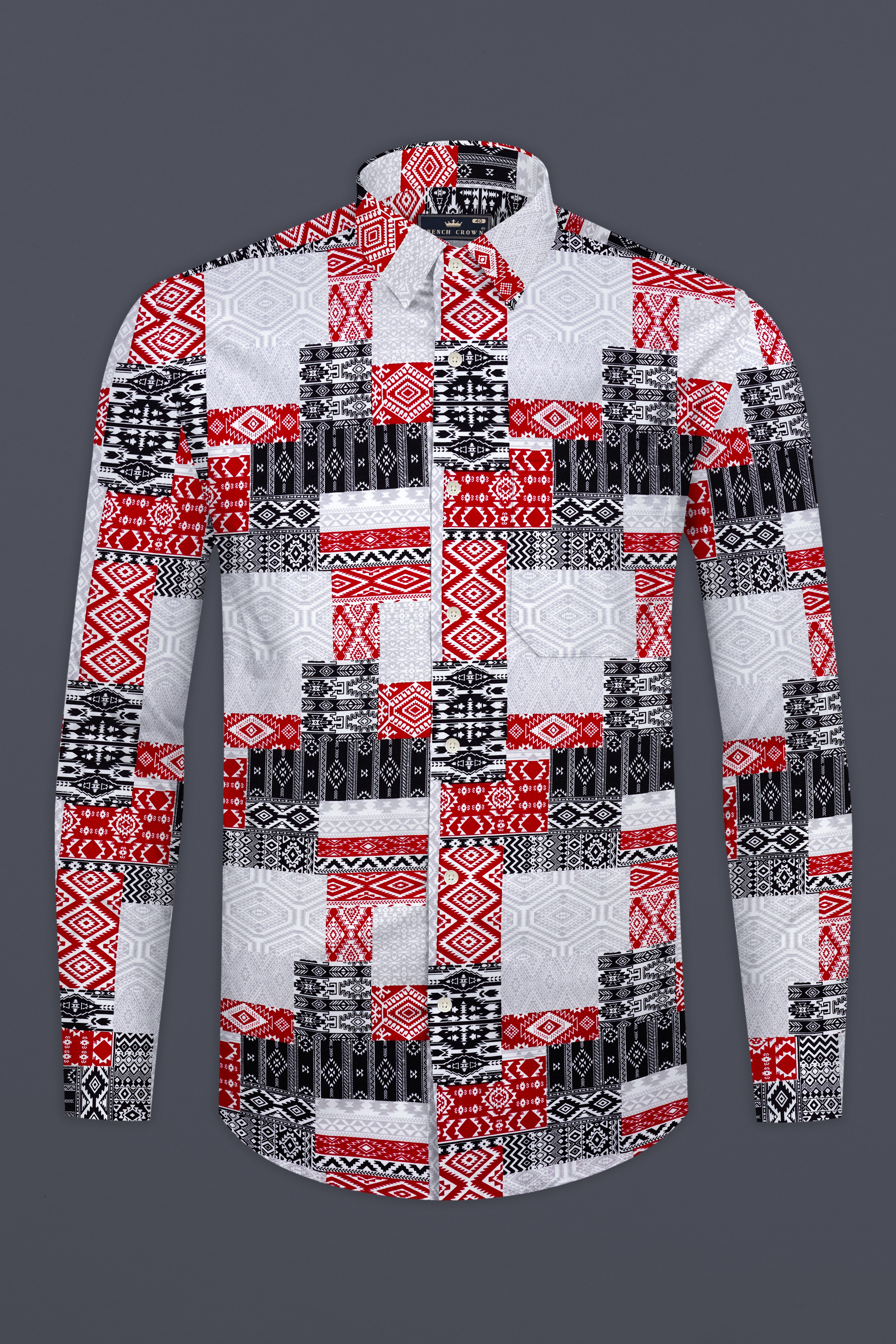 Santas Gray And Shiraz Red Prints Subtle Sheen Super Soft Premium Cotton Shirt