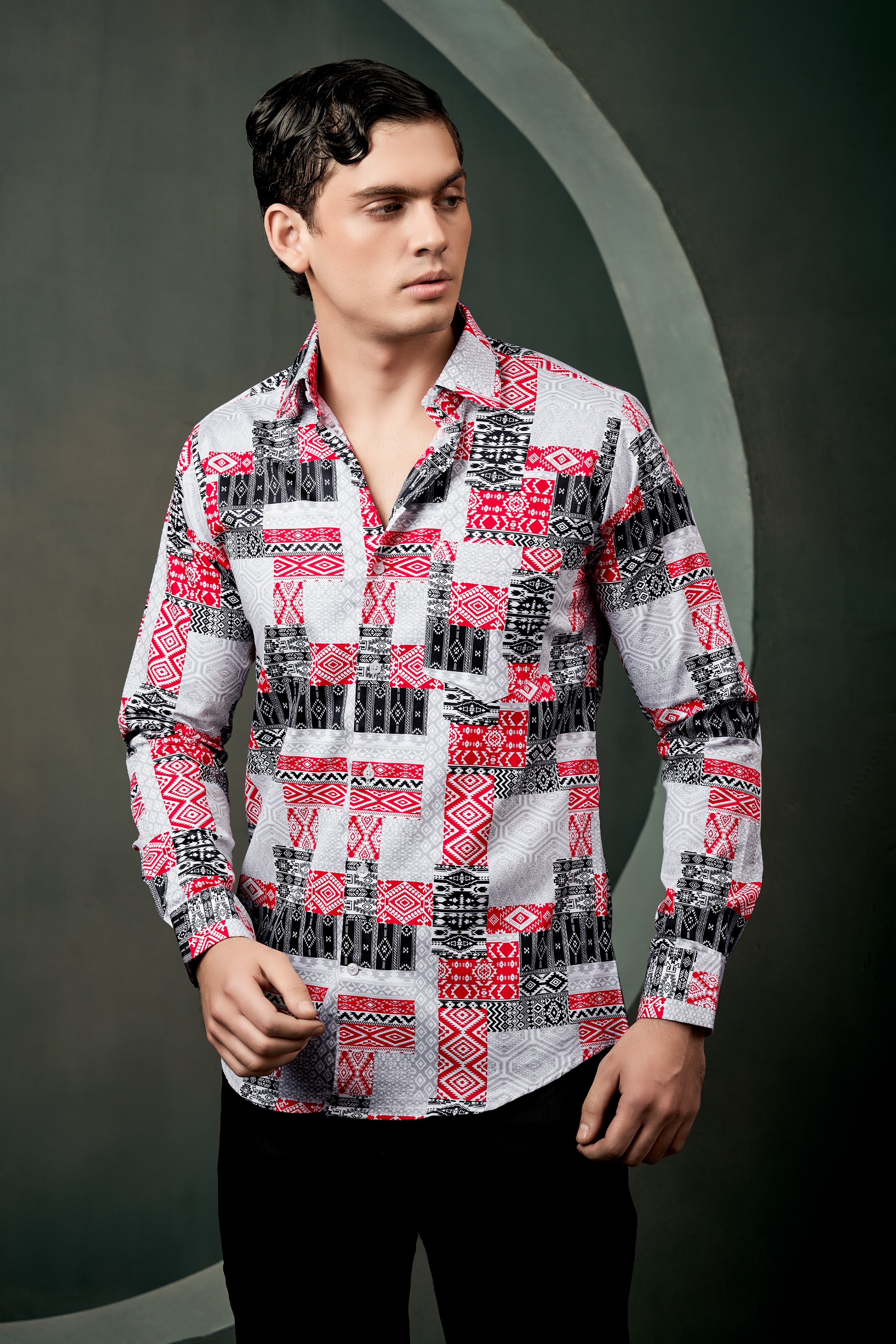 Santas Gray And Shiraz Red Prints Subtle Sheen Super Soft Premium Cotton Shirt