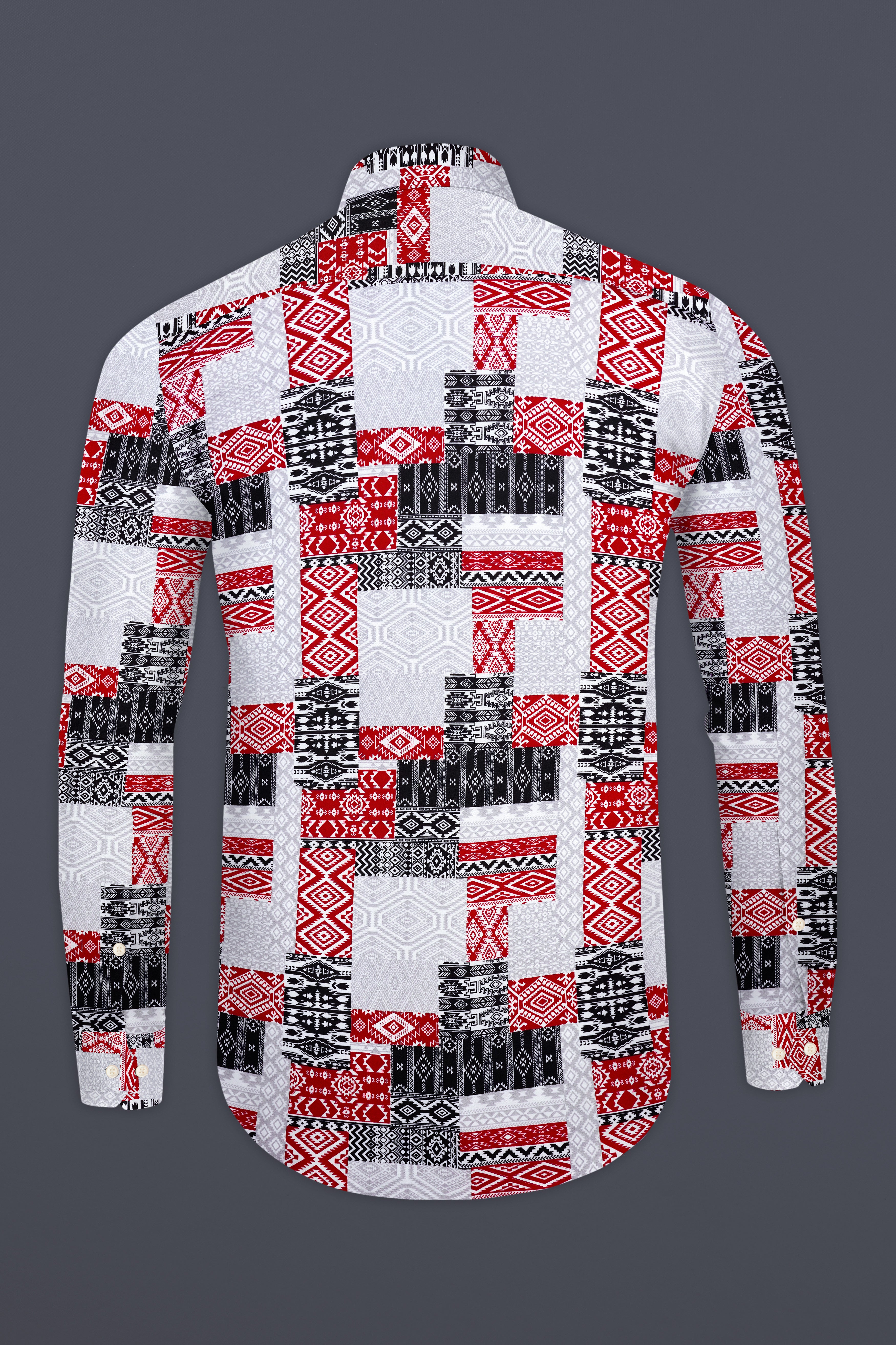 Santas Gray And Shiraz Red Prints Subtle Sheen Super Soft Premium Cotton Shirt