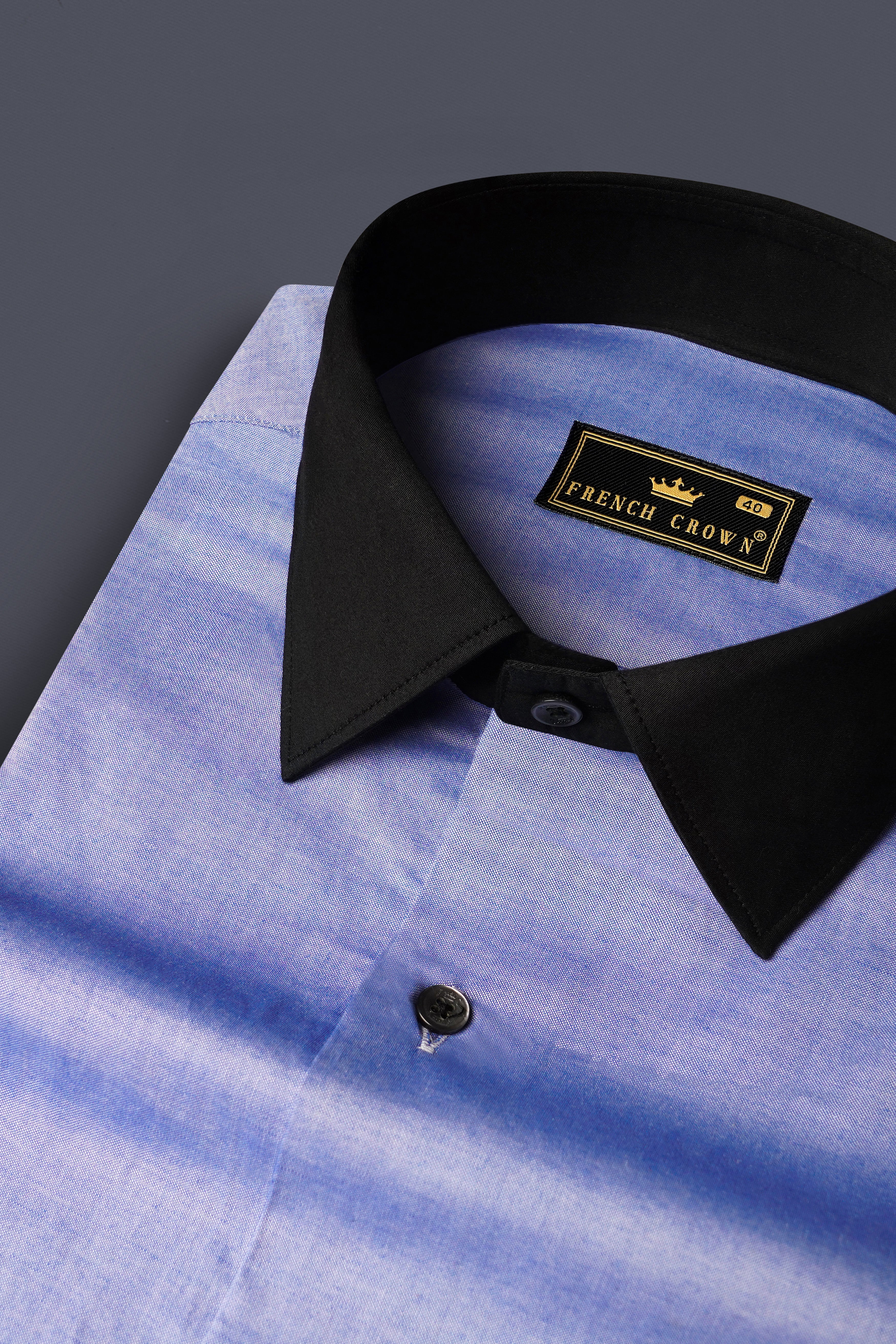 Wistful Blue Solid Premium Cotton Black cuff Collar Shirt