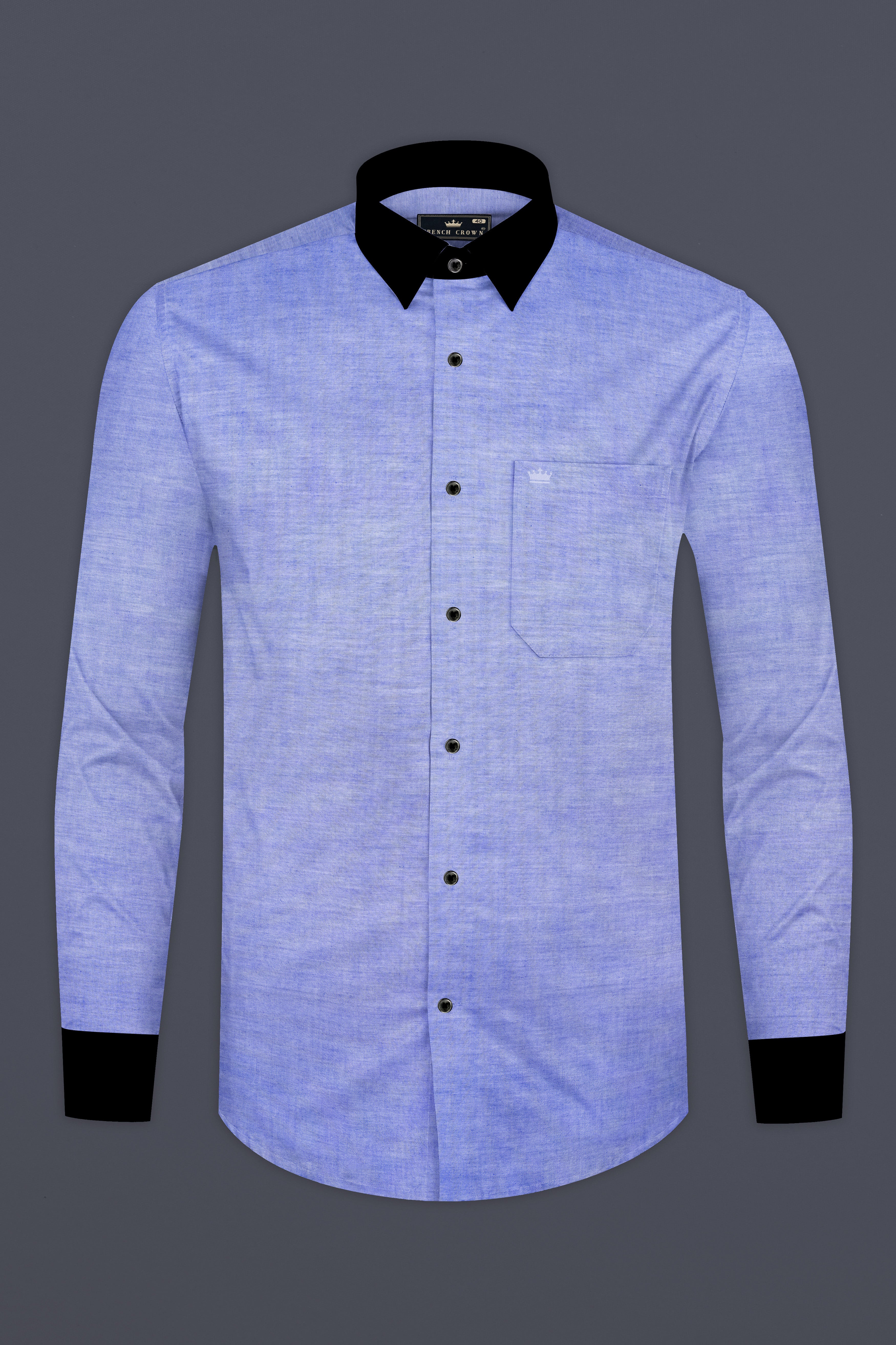 Wistful Blue Solid Premium Cotton Black cuff Collar Shirt