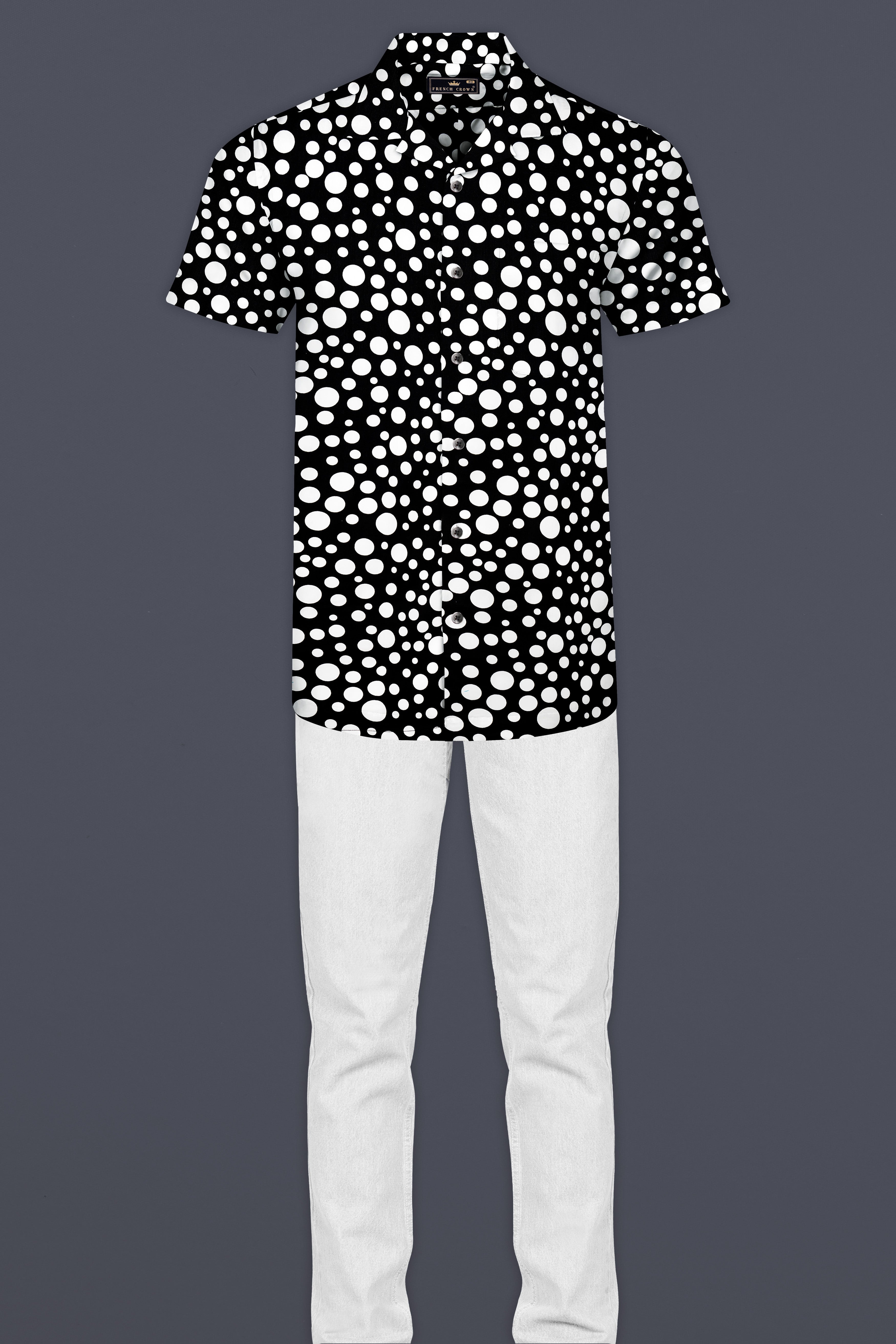 Jade Black And Bright White Polka Dotted Subtle Sheen Super Soft Premium Cotton Shirt