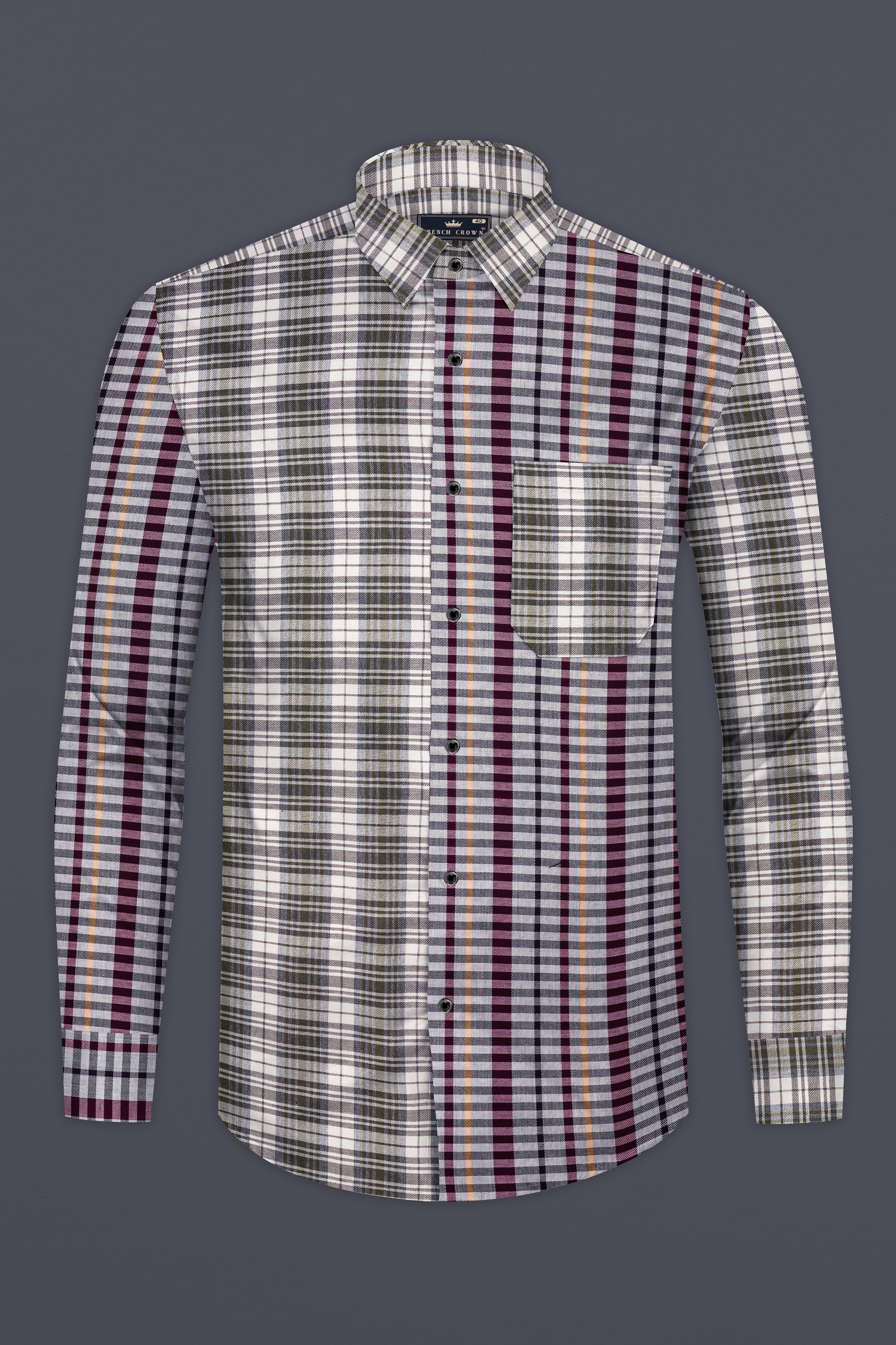 Smokey Gray And Castro Maroon Multi Color Plaid Twill Premium Cotton Designer Shirt