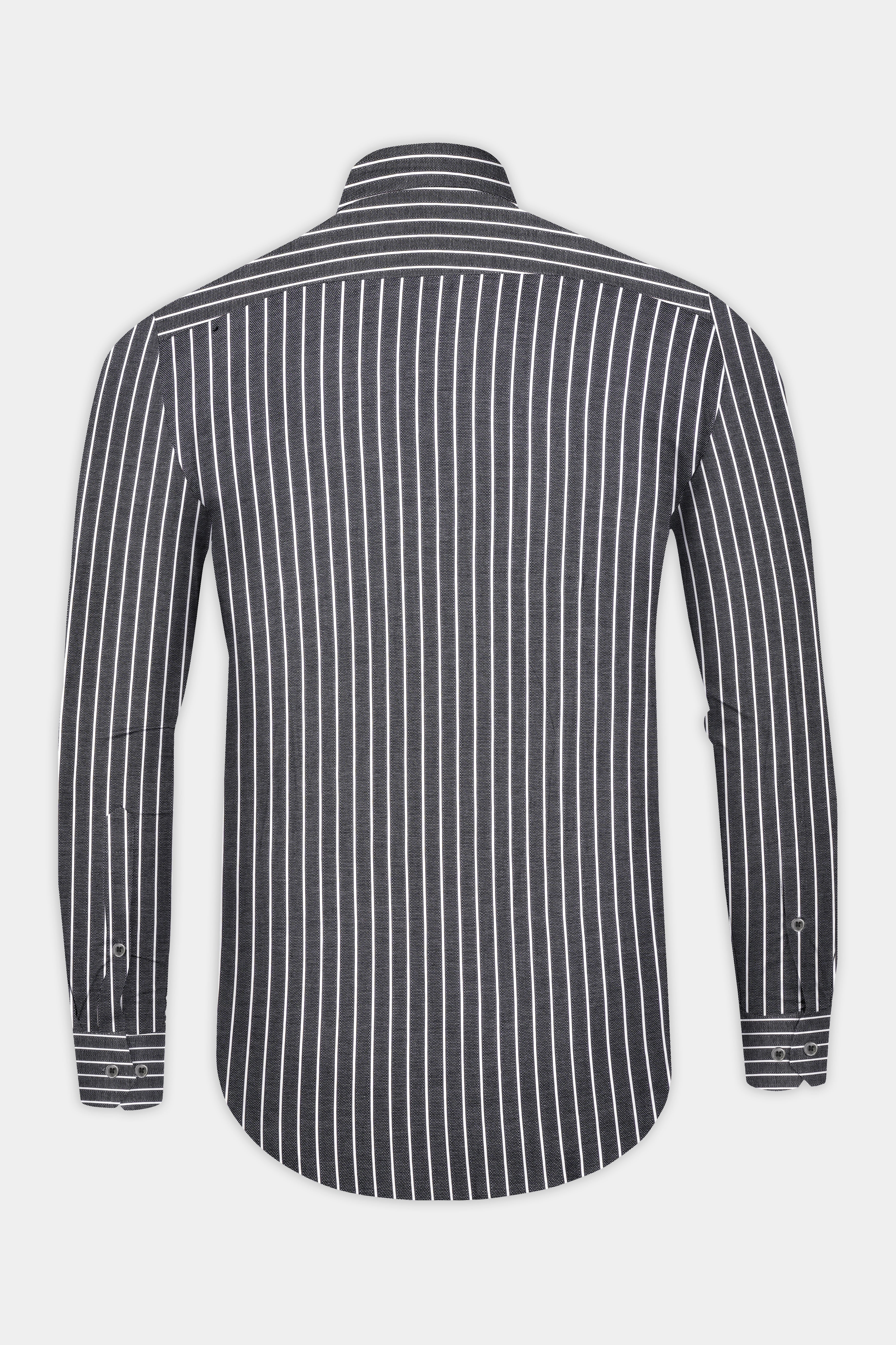 Thunder Gray And Bright White Striped Dobby Textured Premium Giza Cotton Shirt