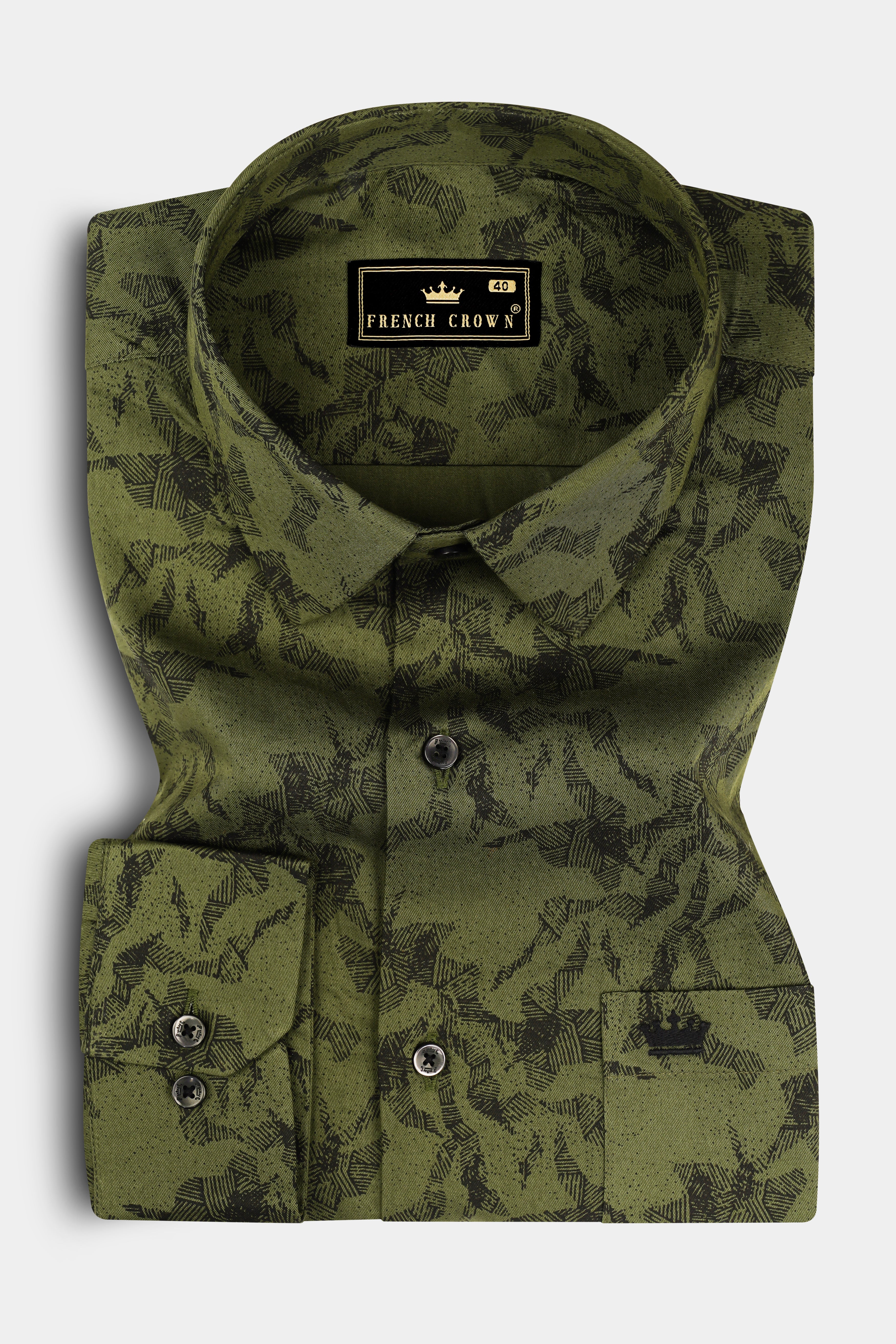 Rifle Green Printed Subtle Sheen Super Soft Premium Cotton Shirt