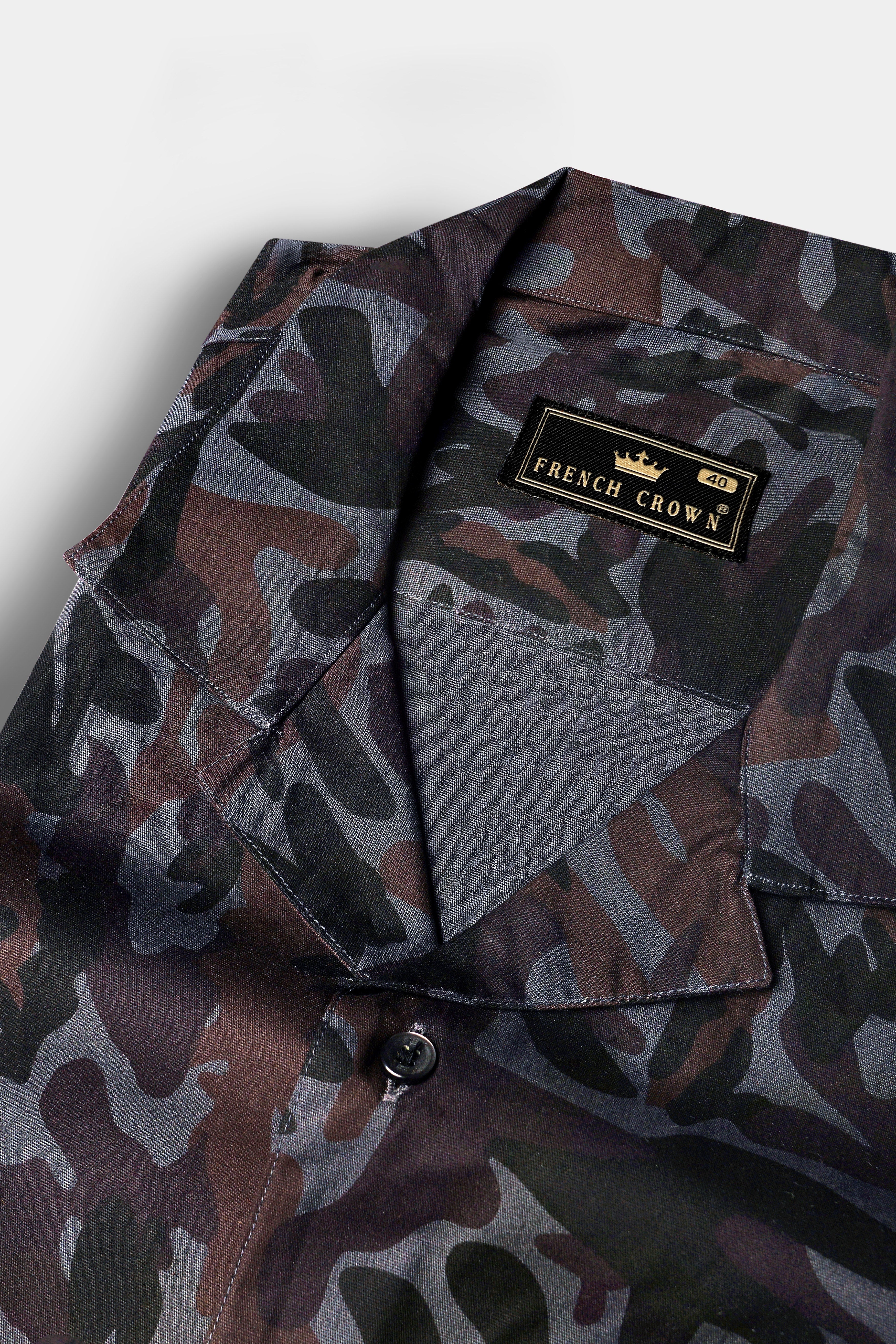 Ninja Gray And Taupe Brown Camouflage Printed Royal Oxford Premium Cotton Shirt