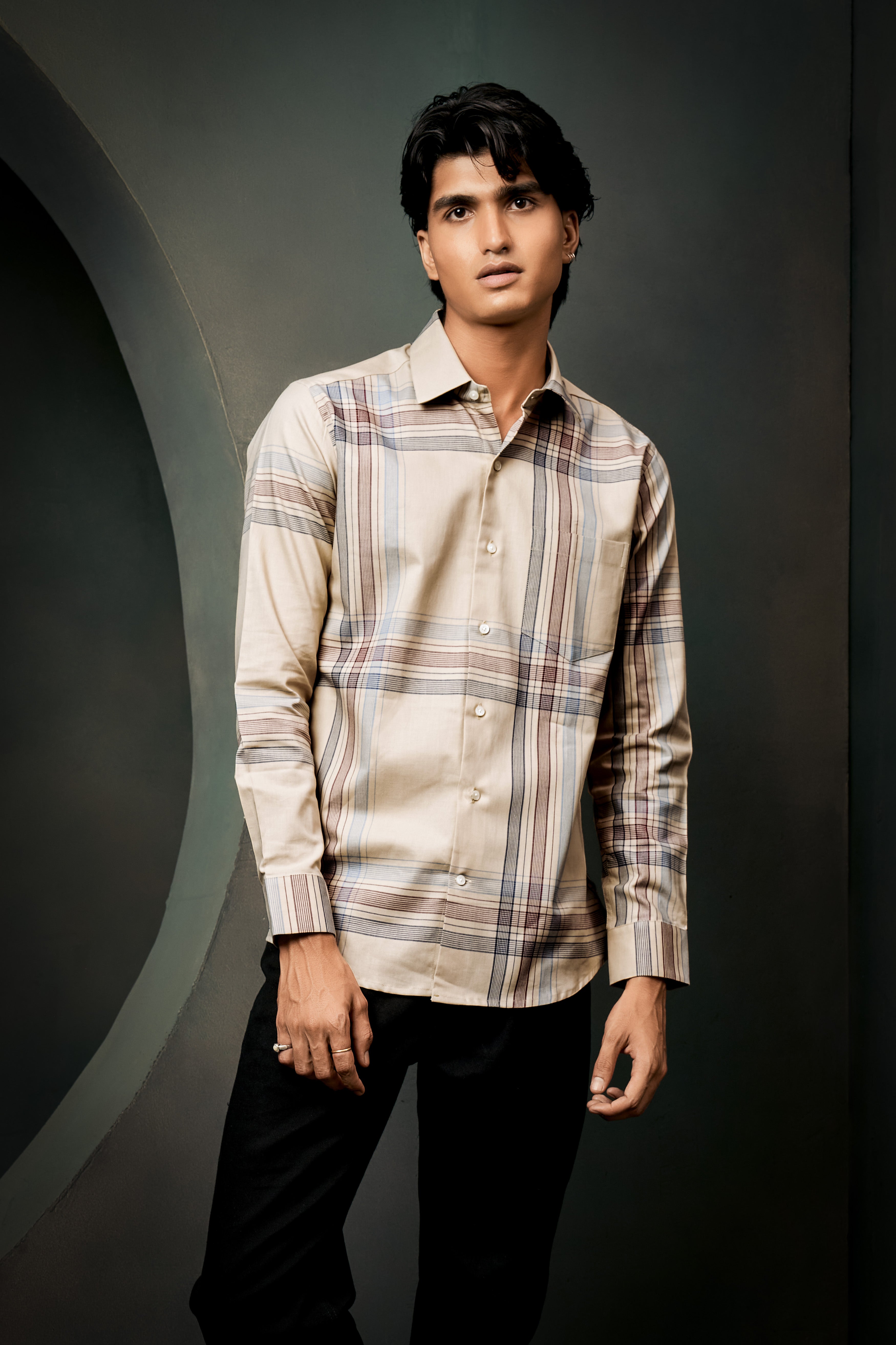 Akaroa Brown Plaid Twill Premium Cotton Shirt