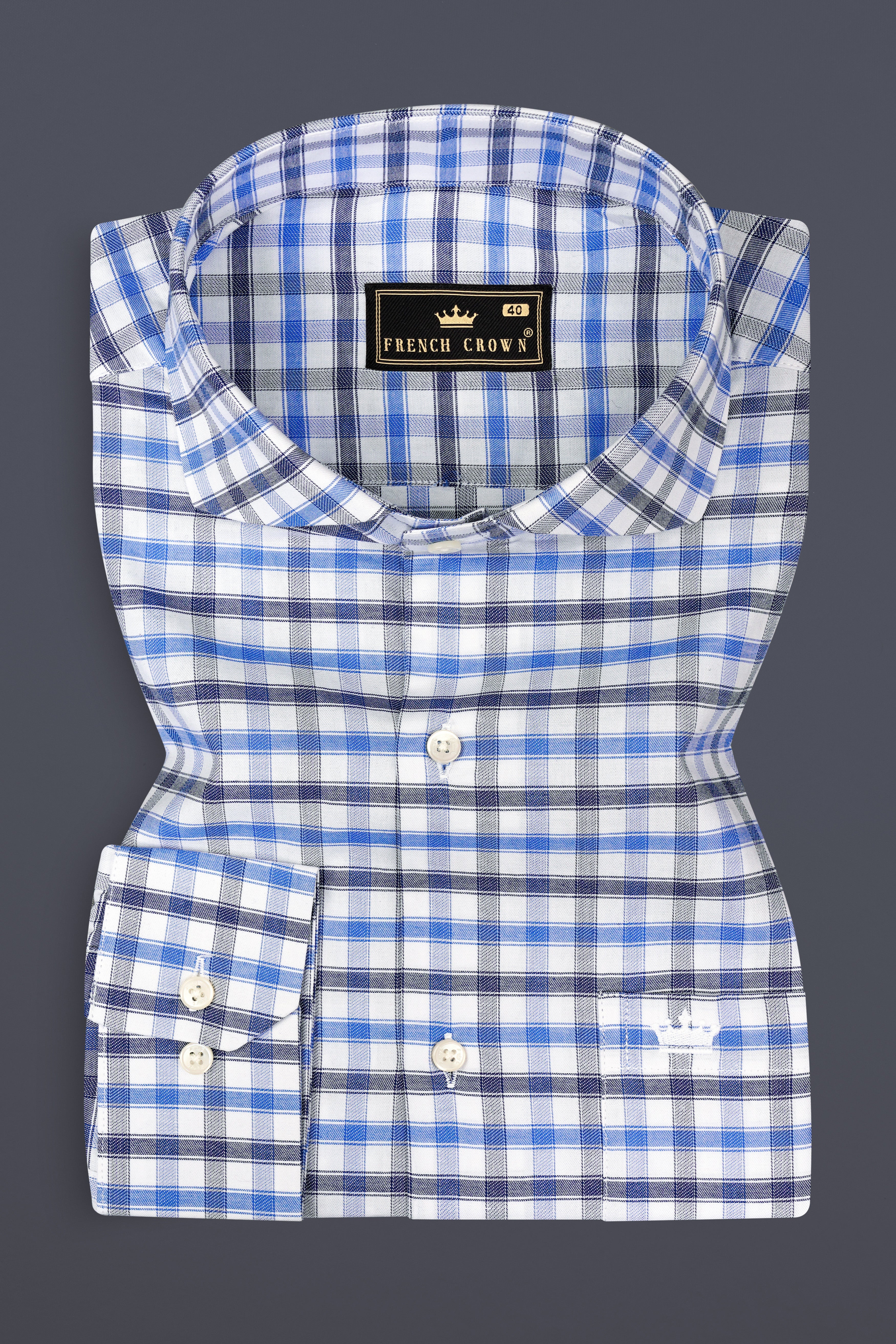 Marguerite Blue And Bright White Checked Dobby Textured Premium Giza Cotton Shirt