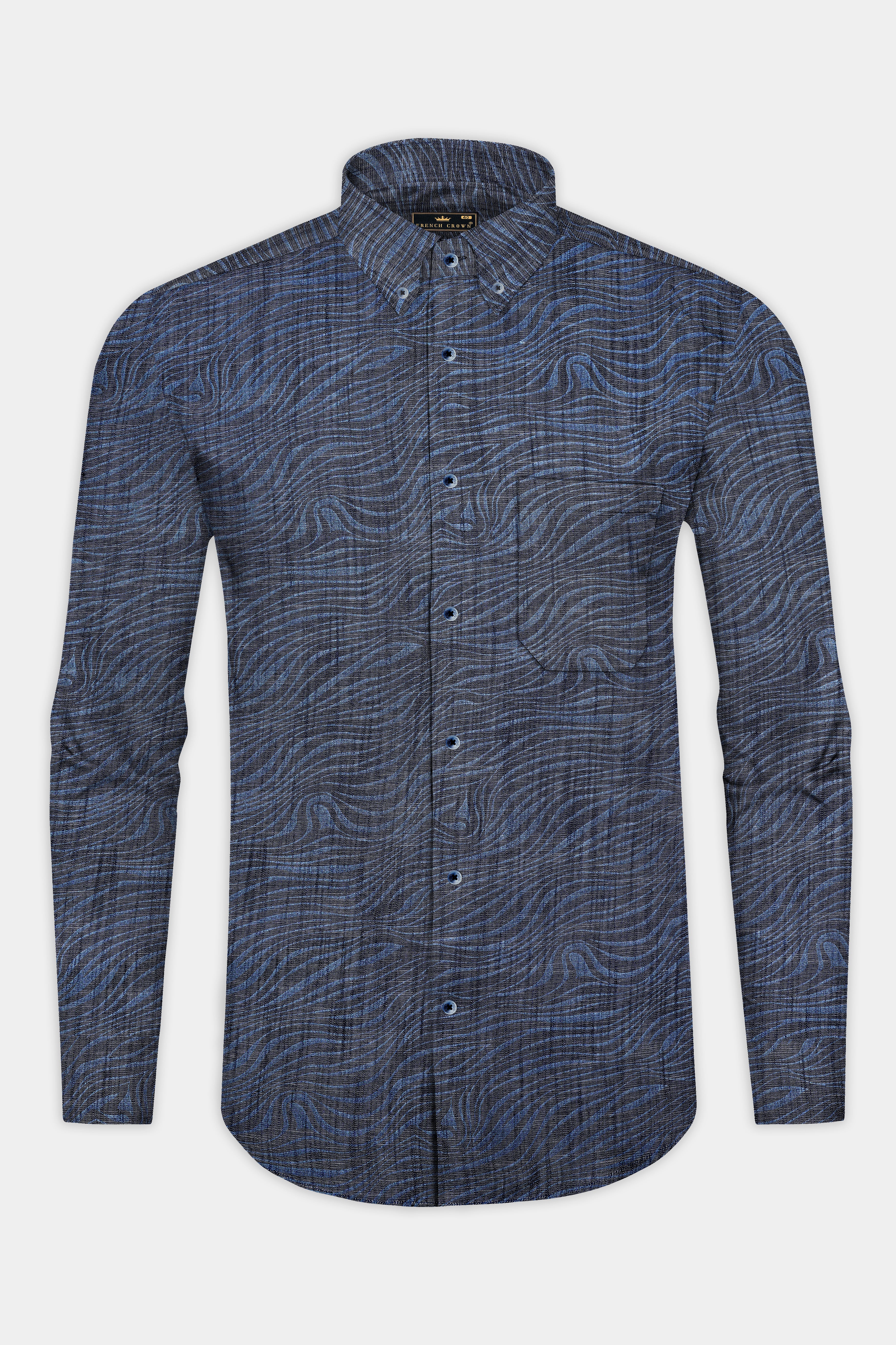 Mirage Blue Printed Chambray Premium Cotton Denim Shirt