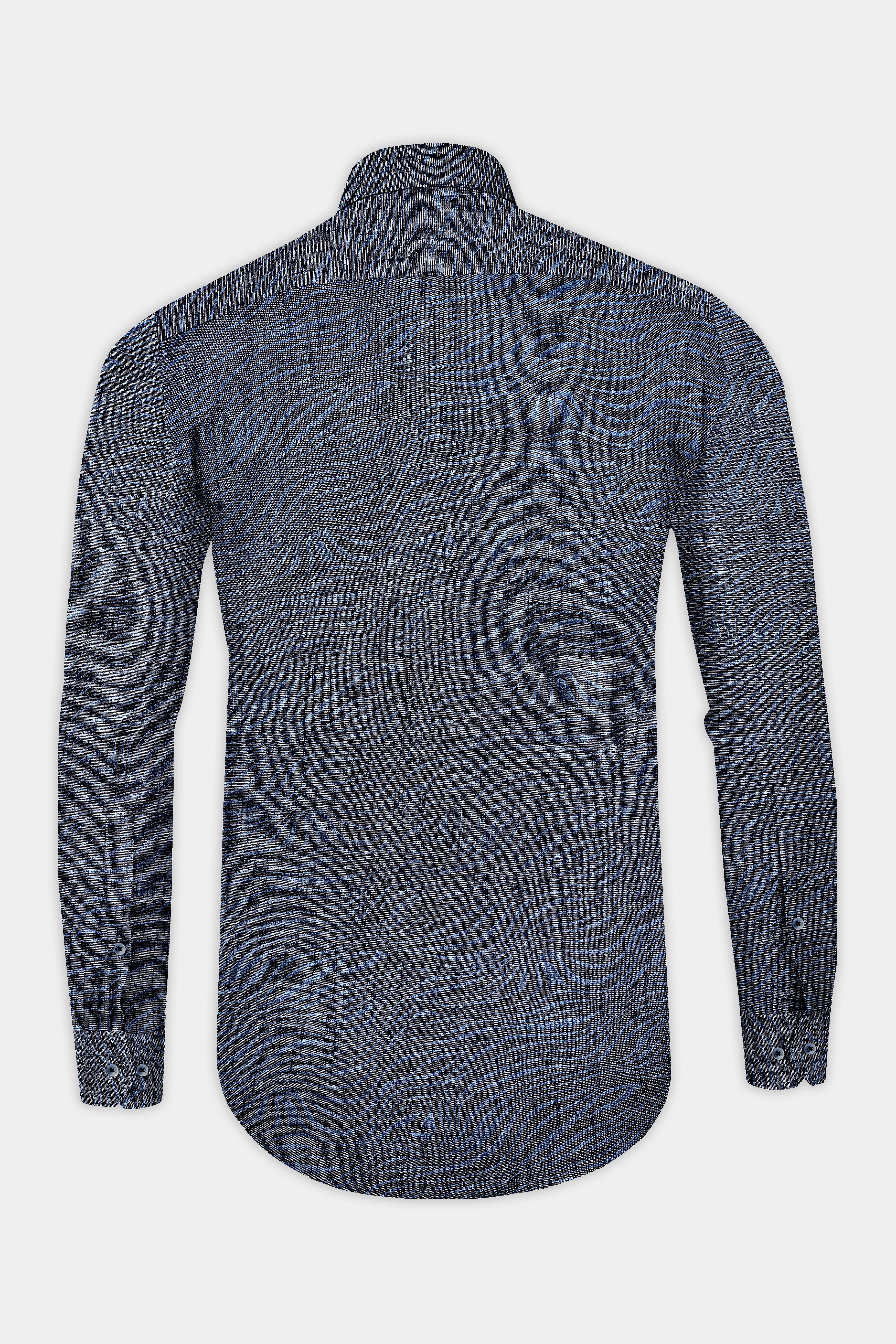 Mirage Blue Printed Chambray Premium Cotton Denim Shirt