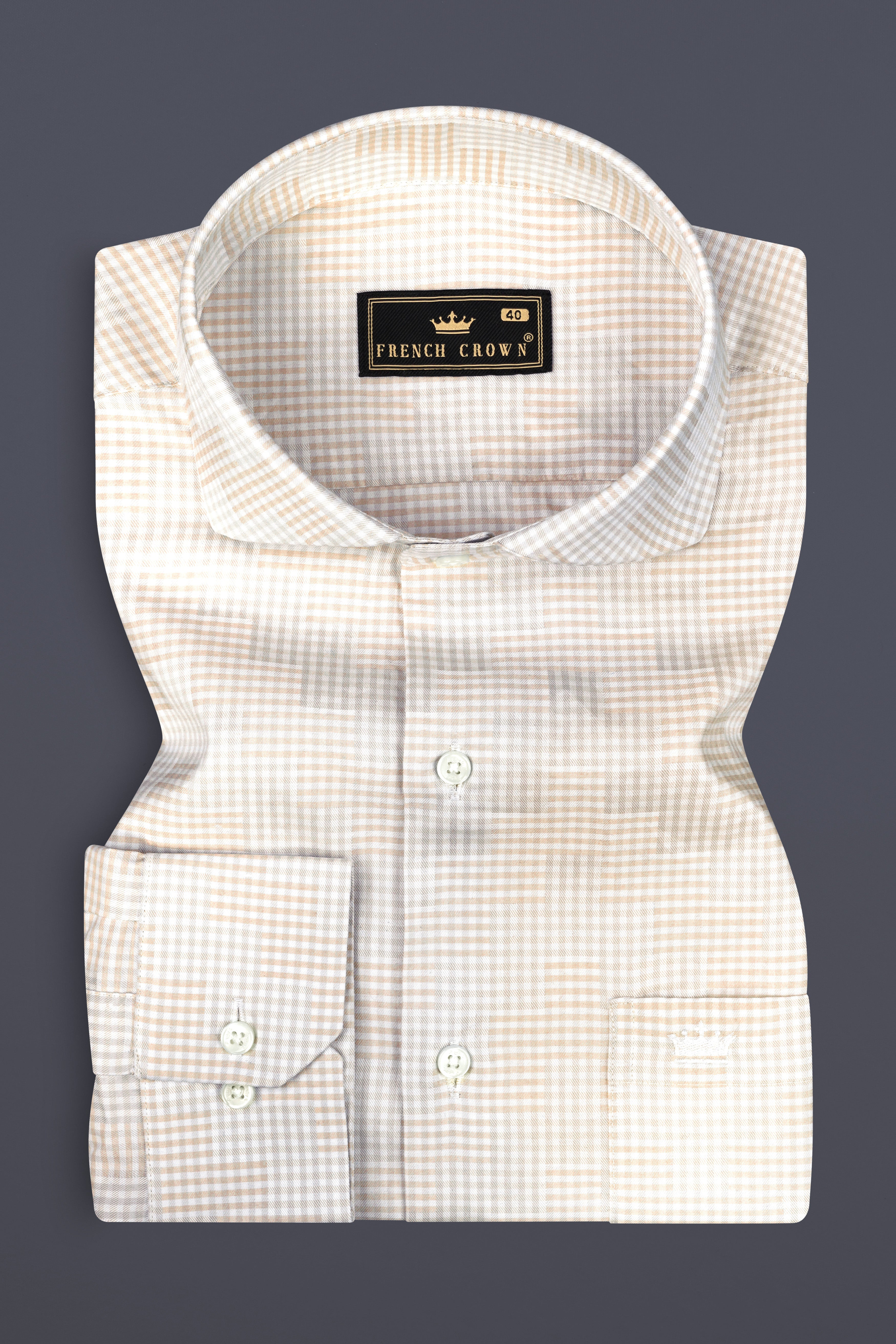 Givry Cream Jacquard Textured Premium Cotton Shirt