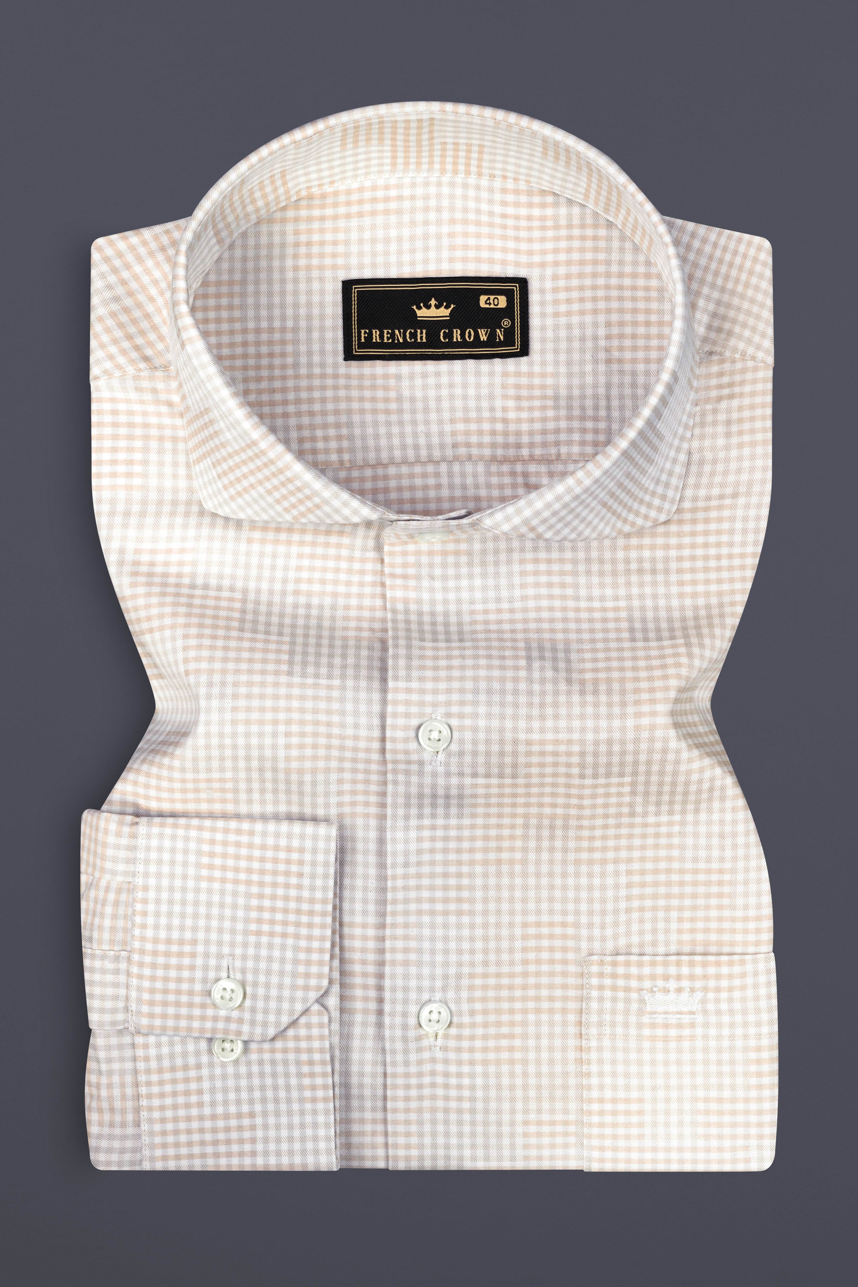 Givry Cream Jacquard Textured Premium Cotton Shirt