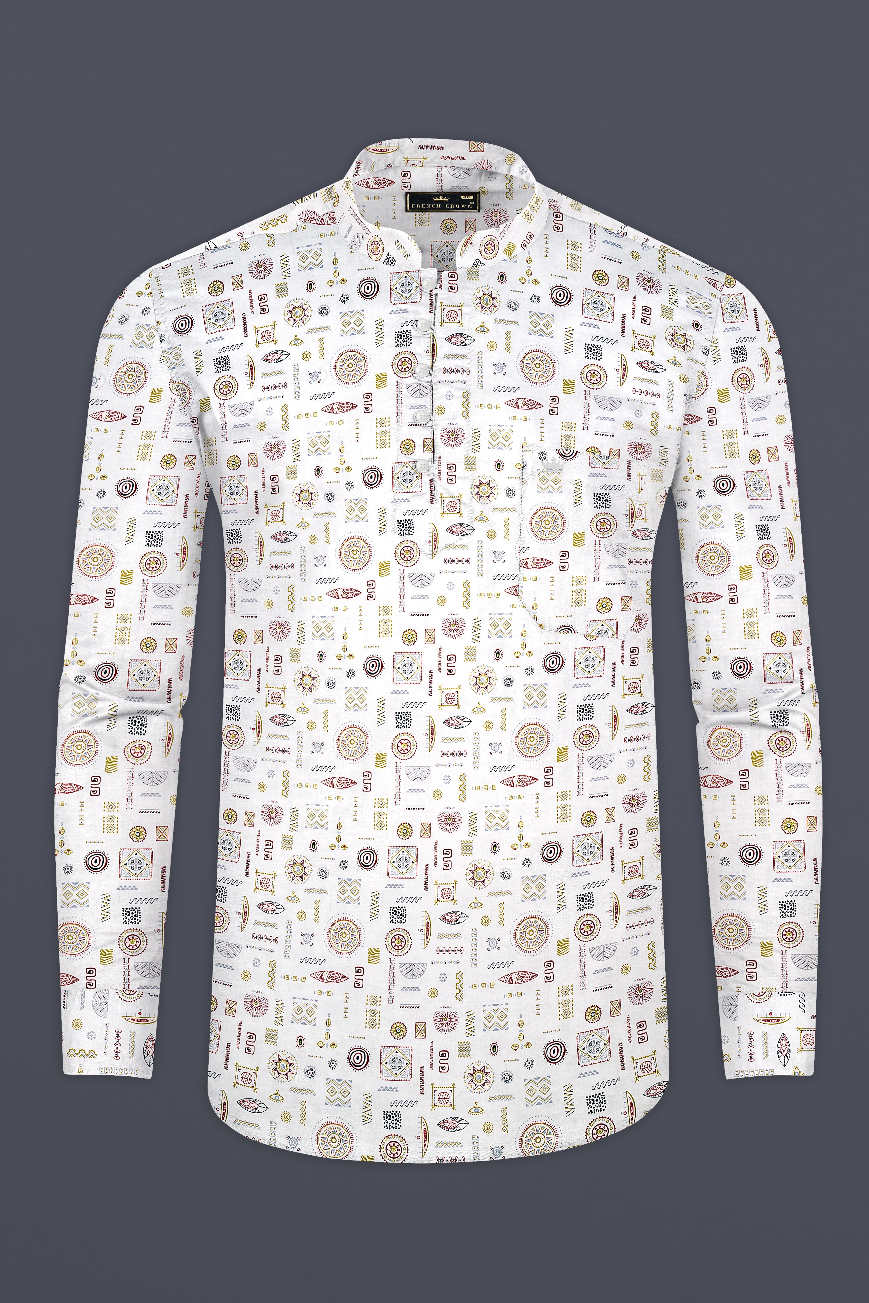 Bright White Multi Colour Prints Subtle Sheen Super Soft Premium Cotton Shirt