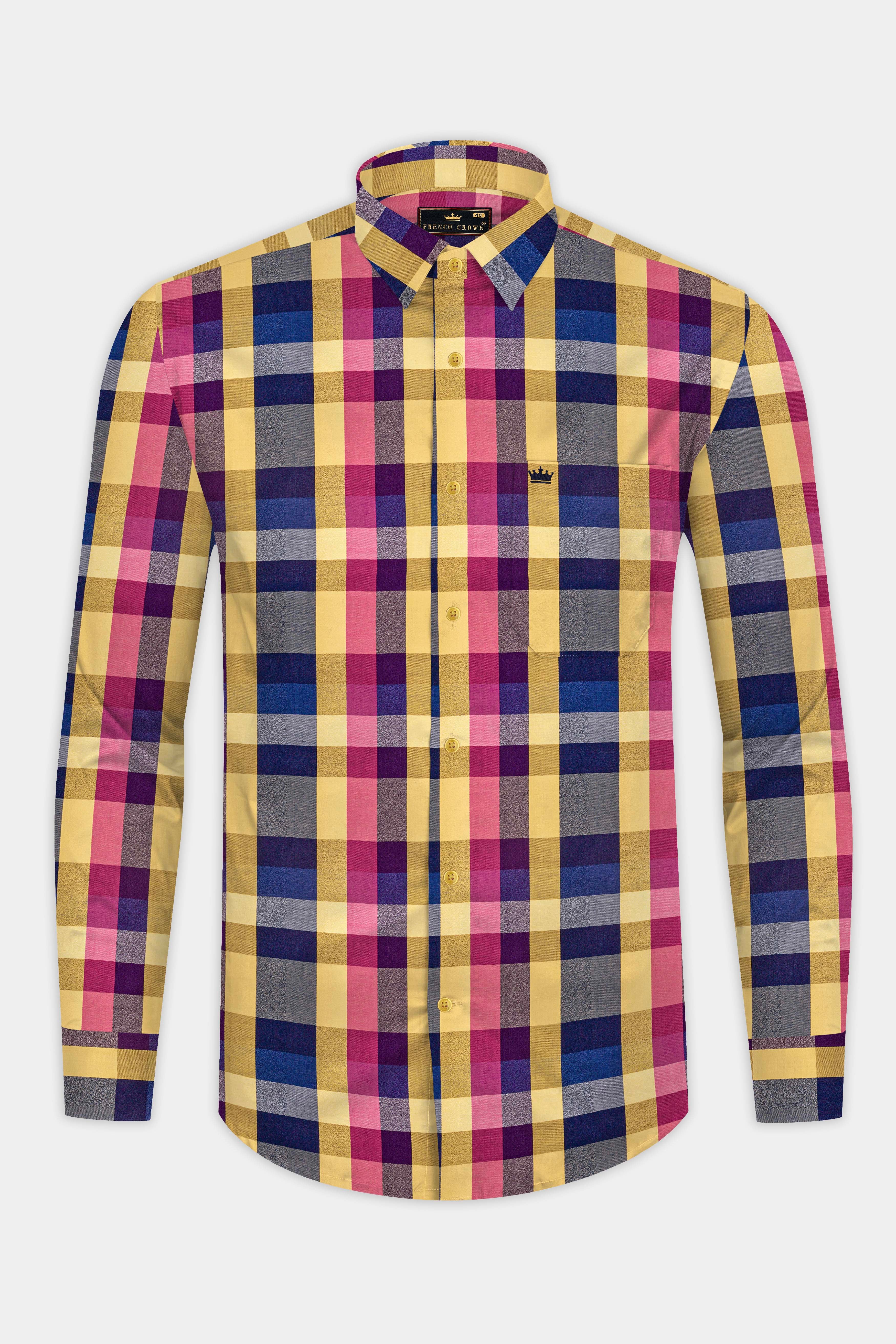 Salomie Yellow And Cabaret Pink Multi Color Plaid Twill Premium Cotton Shirt